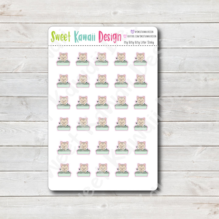 Kawaii Kitty Litter Stickers - Stinky