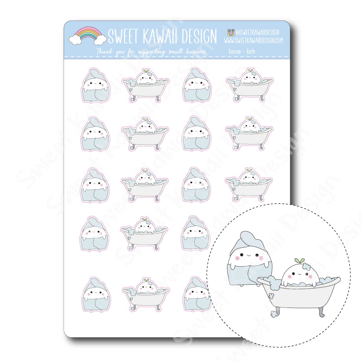Kawaii Konnie Stickers - Bath