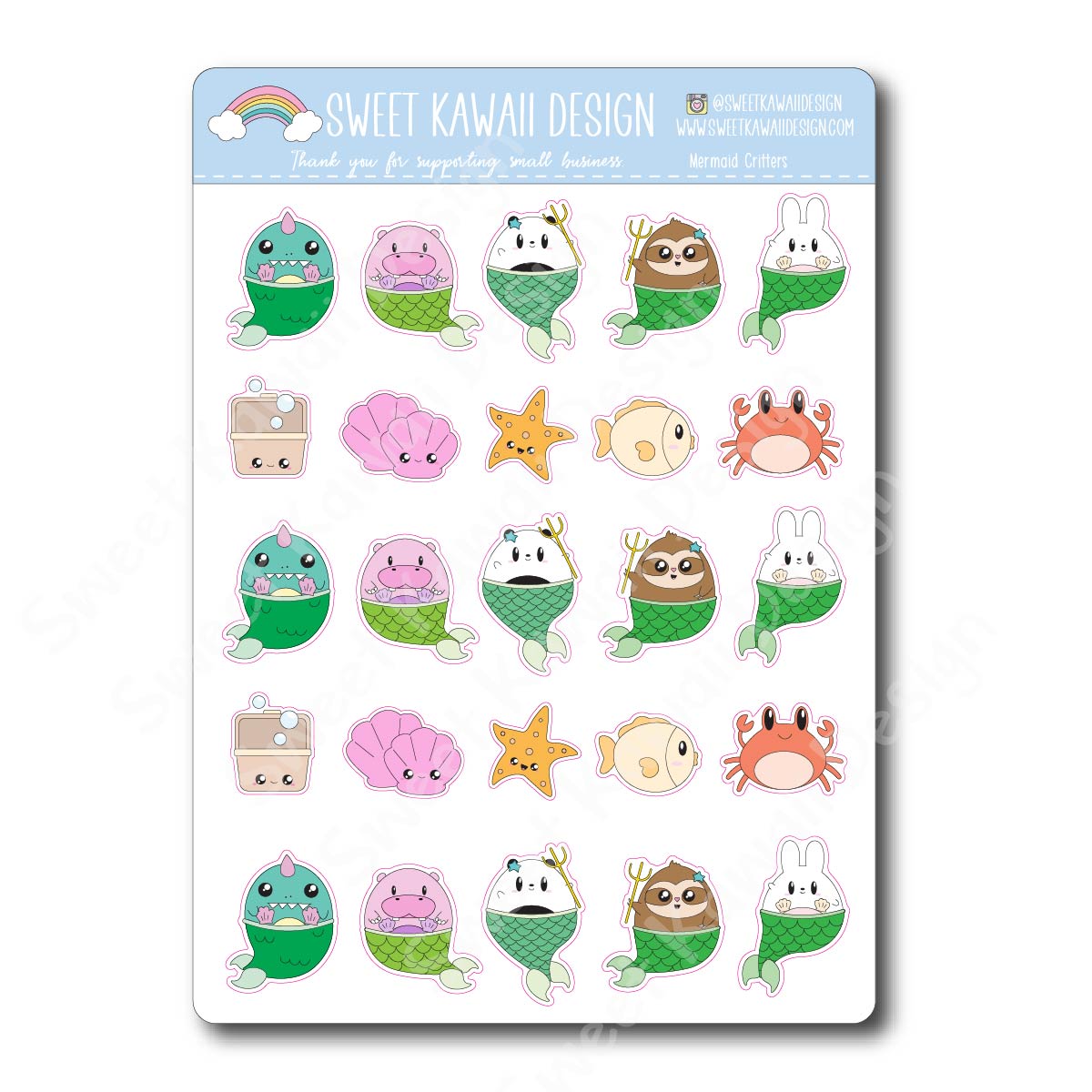 Kawaii Mermaid Critters Stickers