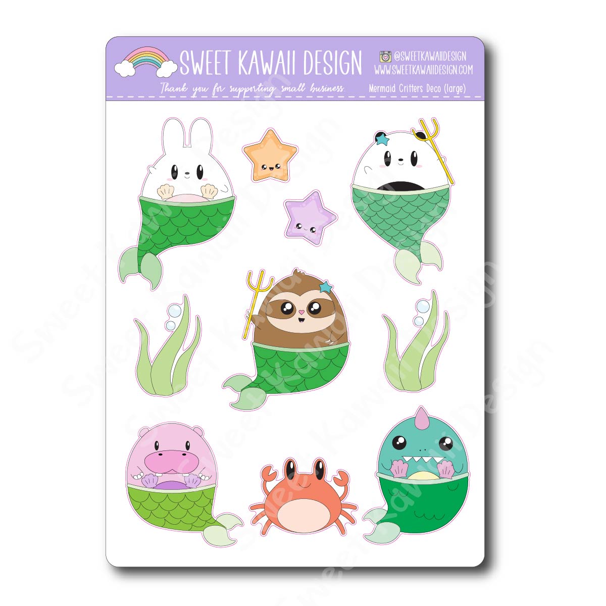 Kawaii Mermaid Critter Deco (Large) Stickers