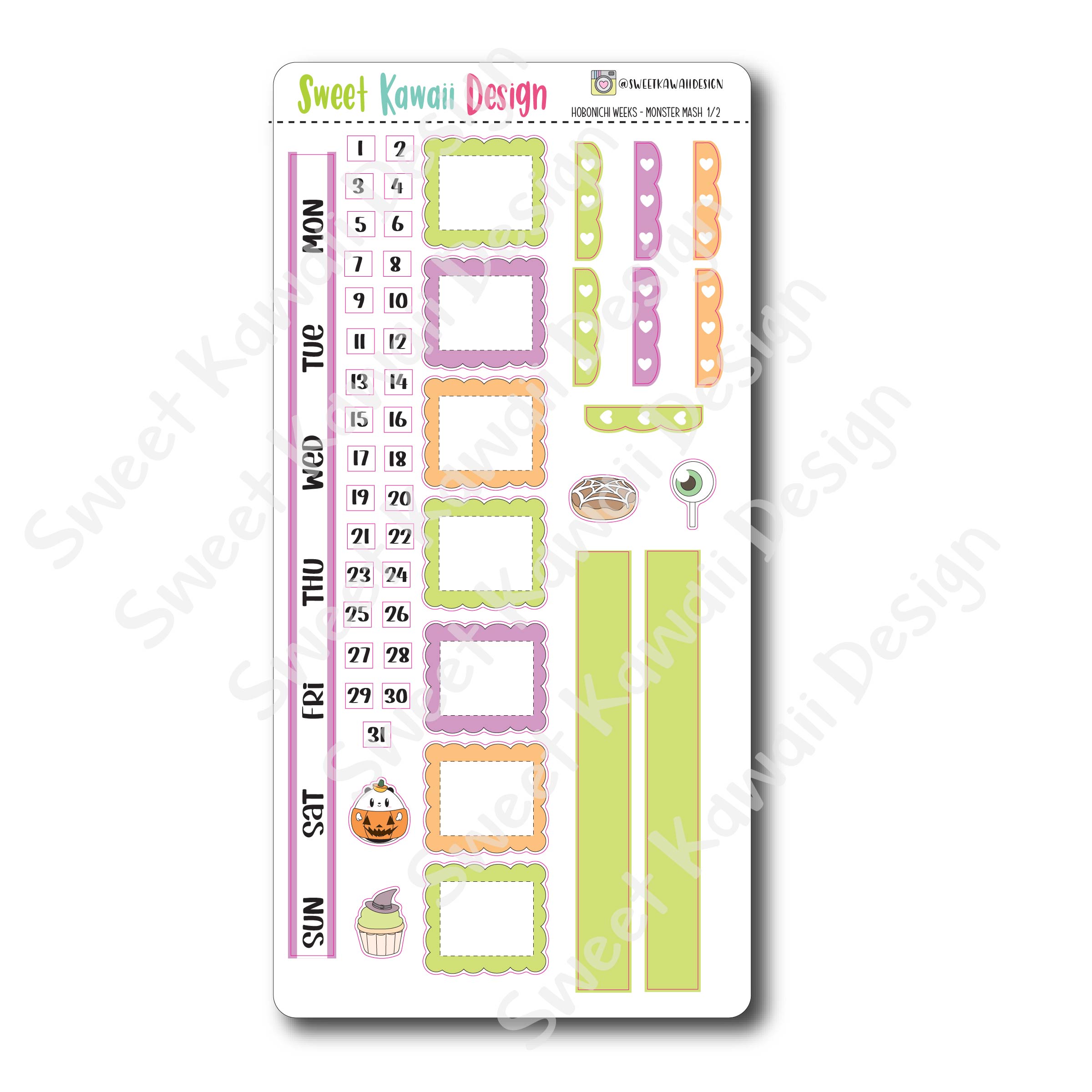 Kawaii Hobonichi Weeks Stickers - Monster Mash