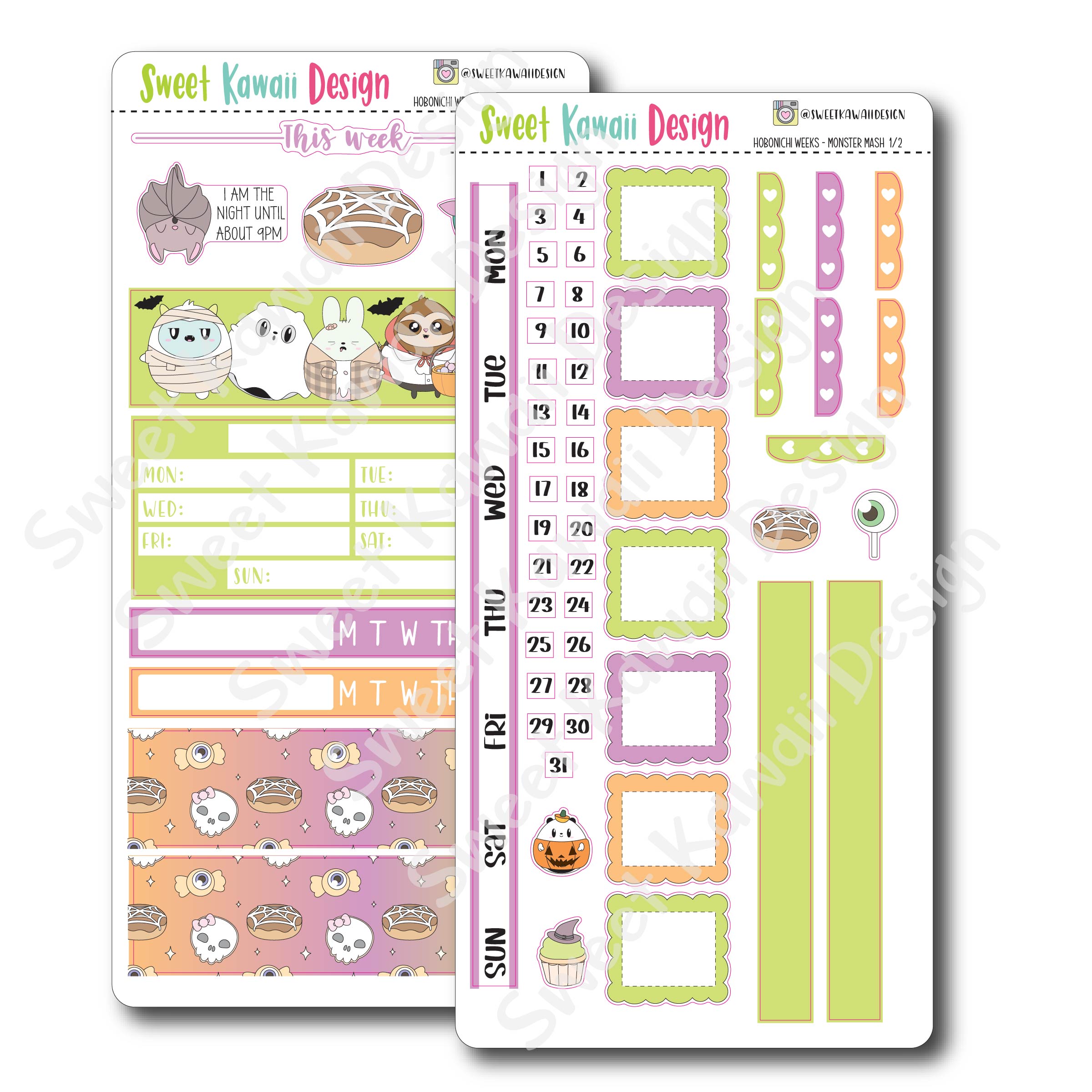 Kawaii Hobonichi Weeks Stickers - Monster Mash