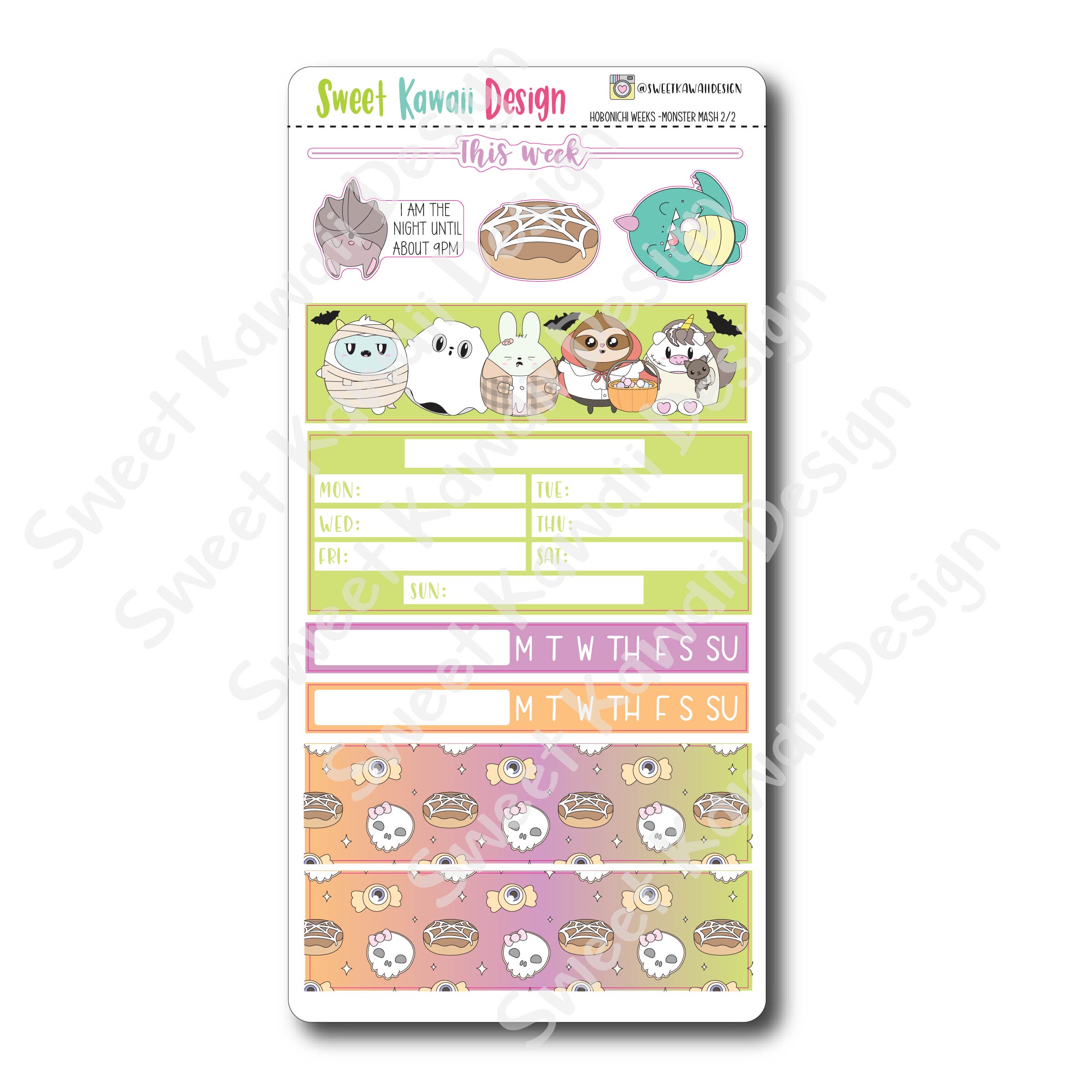 Kawaii Hobonichi Weeks Stickers - Monster Mash