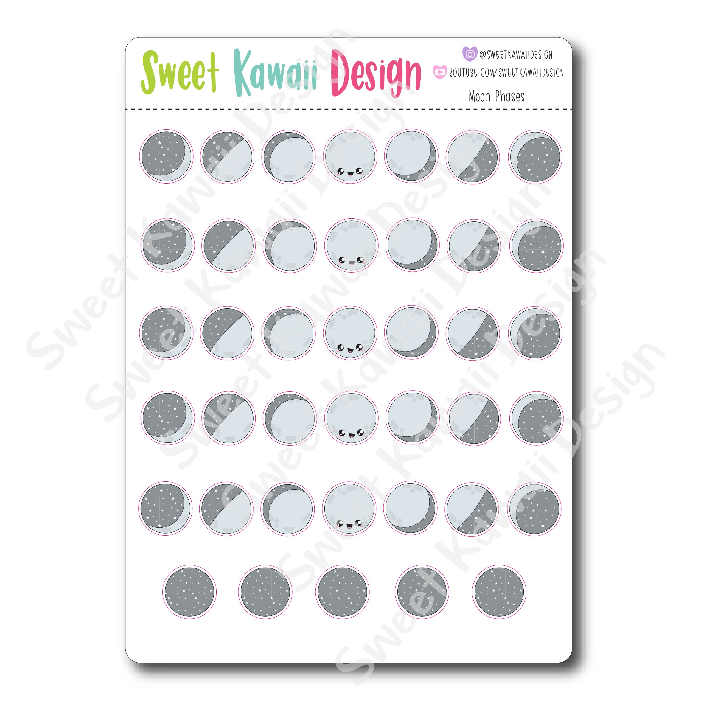 Kawaii Moon Phase Stickers