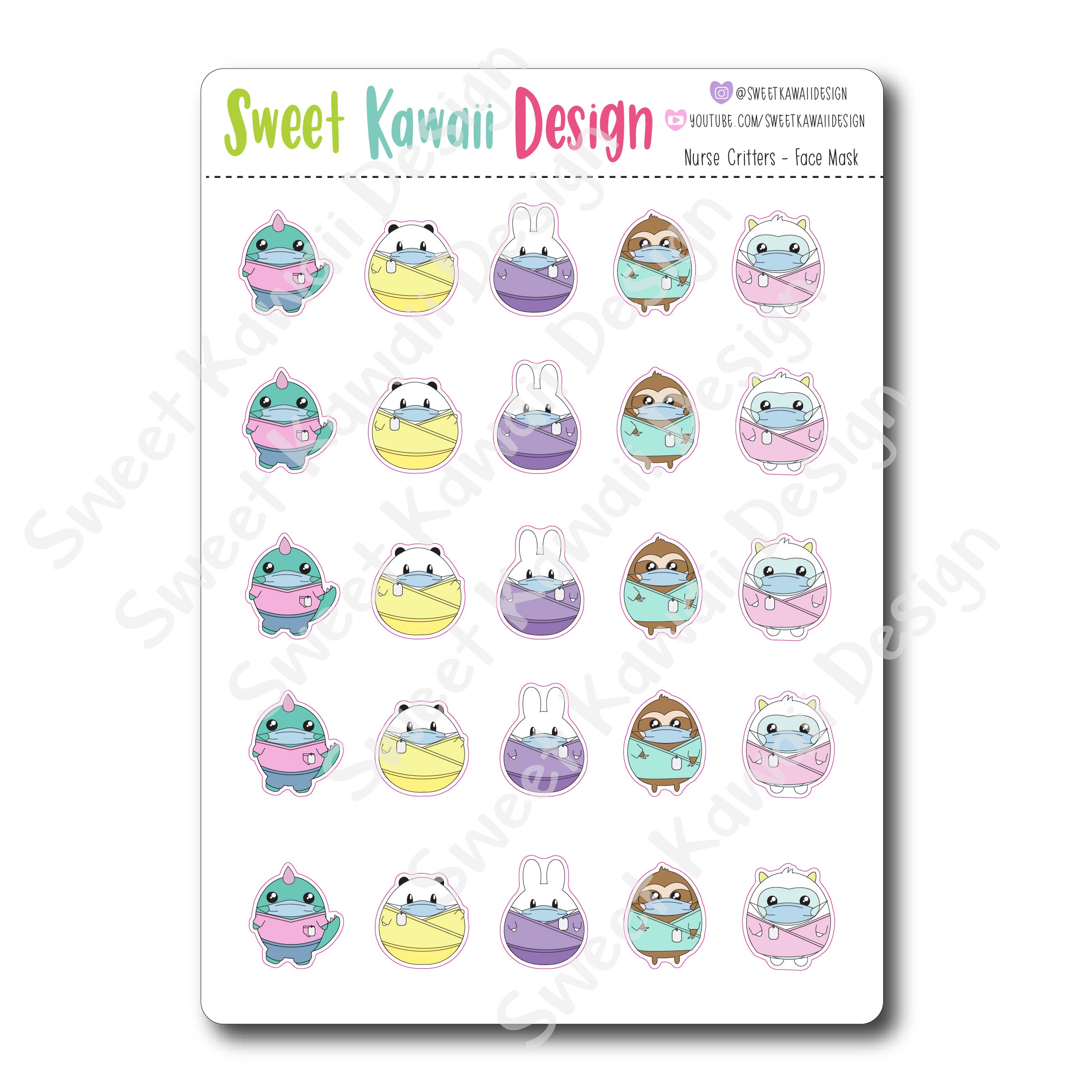 Kawaii Nurse Critters Stickers - Face Mask
