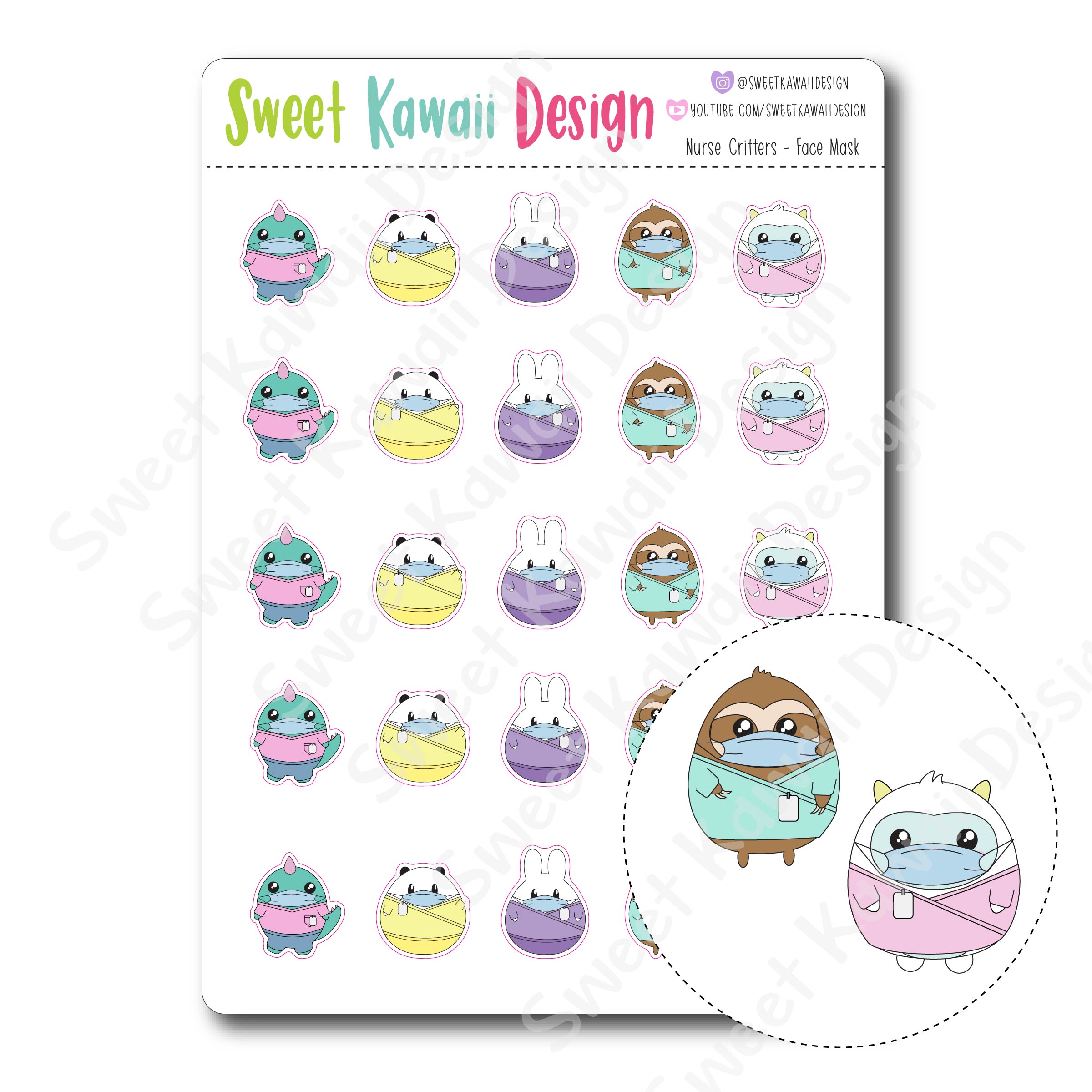 Kawaii Nurse Critters Stickers - Face Mask