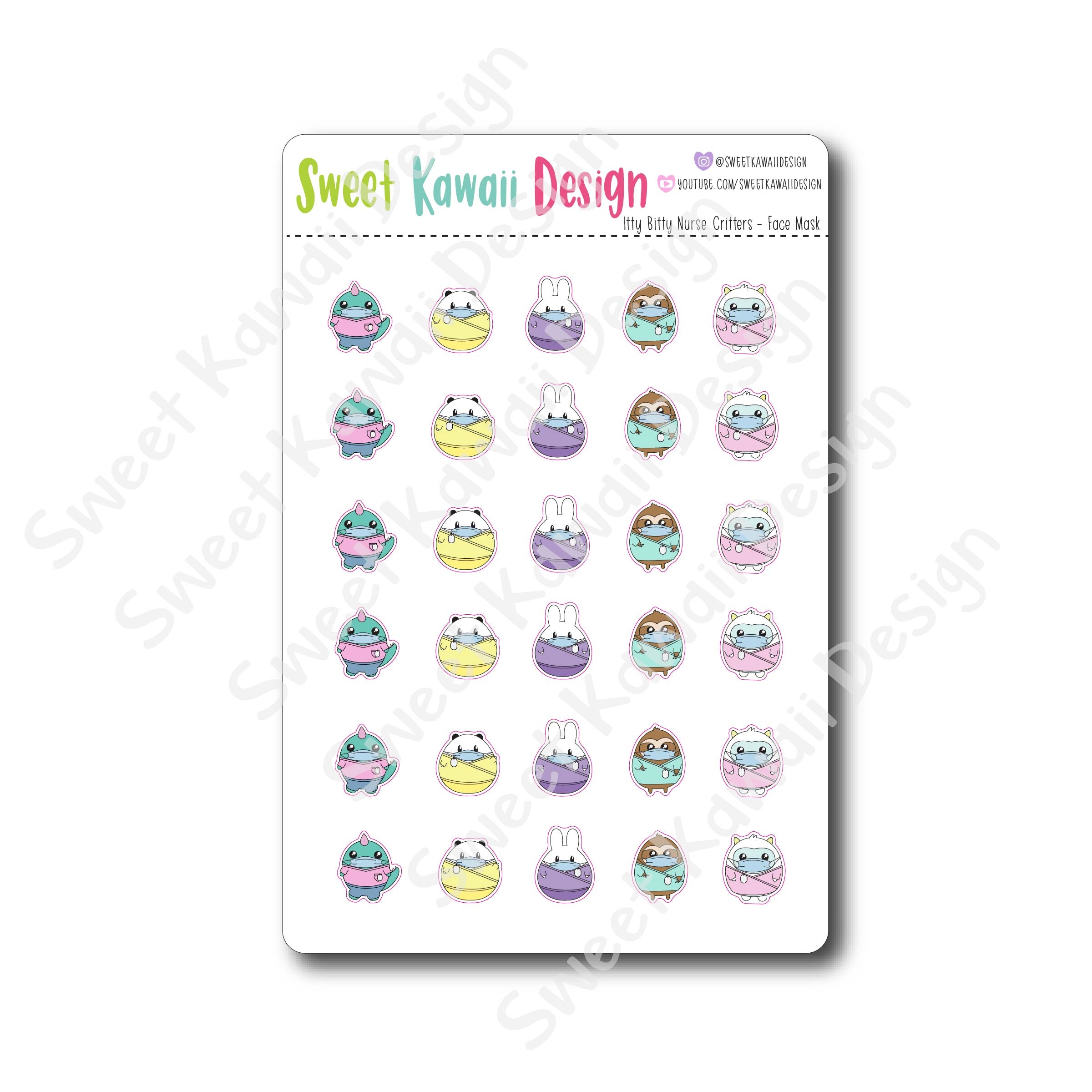 Kawaii Nurse Critters Stickers - Face Mask