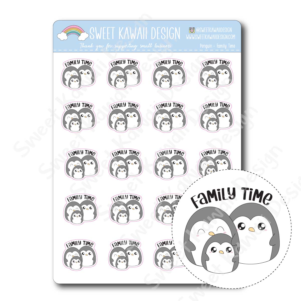 Kawaii Penguin Stickers - Family Time