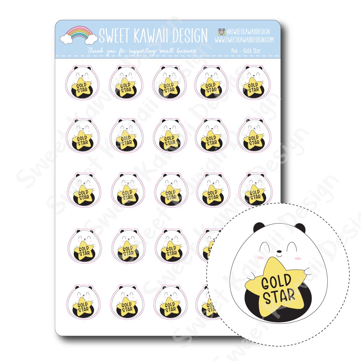 Kawaii Poe Stickers - Gold Star