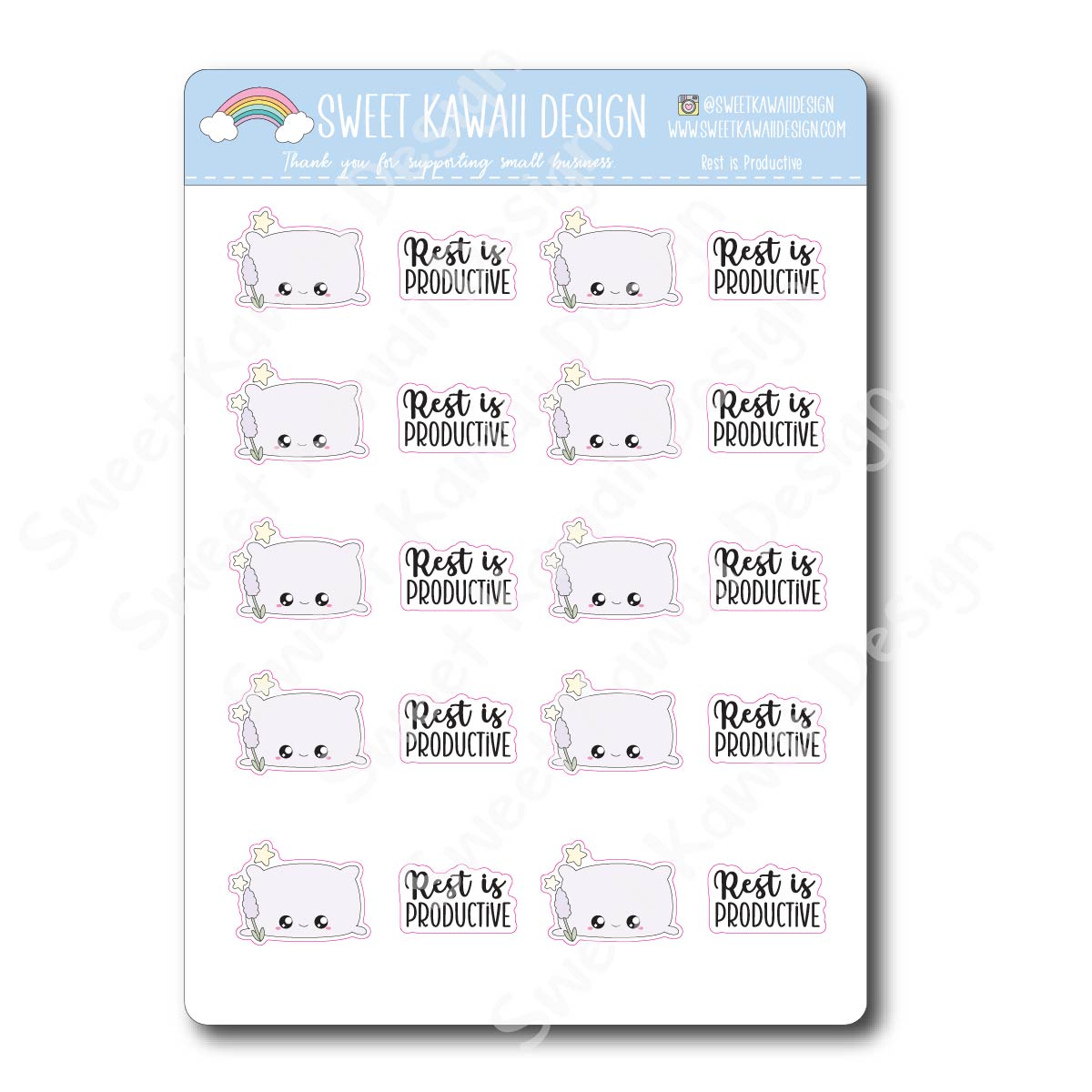 Kawaii Rest is Productive Stickers