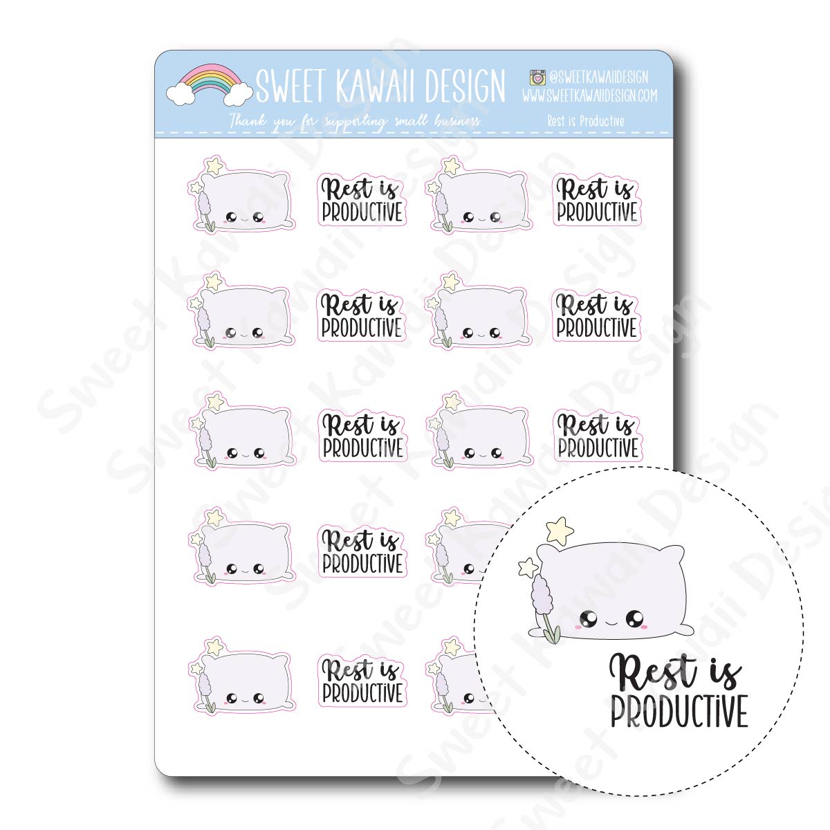 Kawaii Rest is Productive Stickers