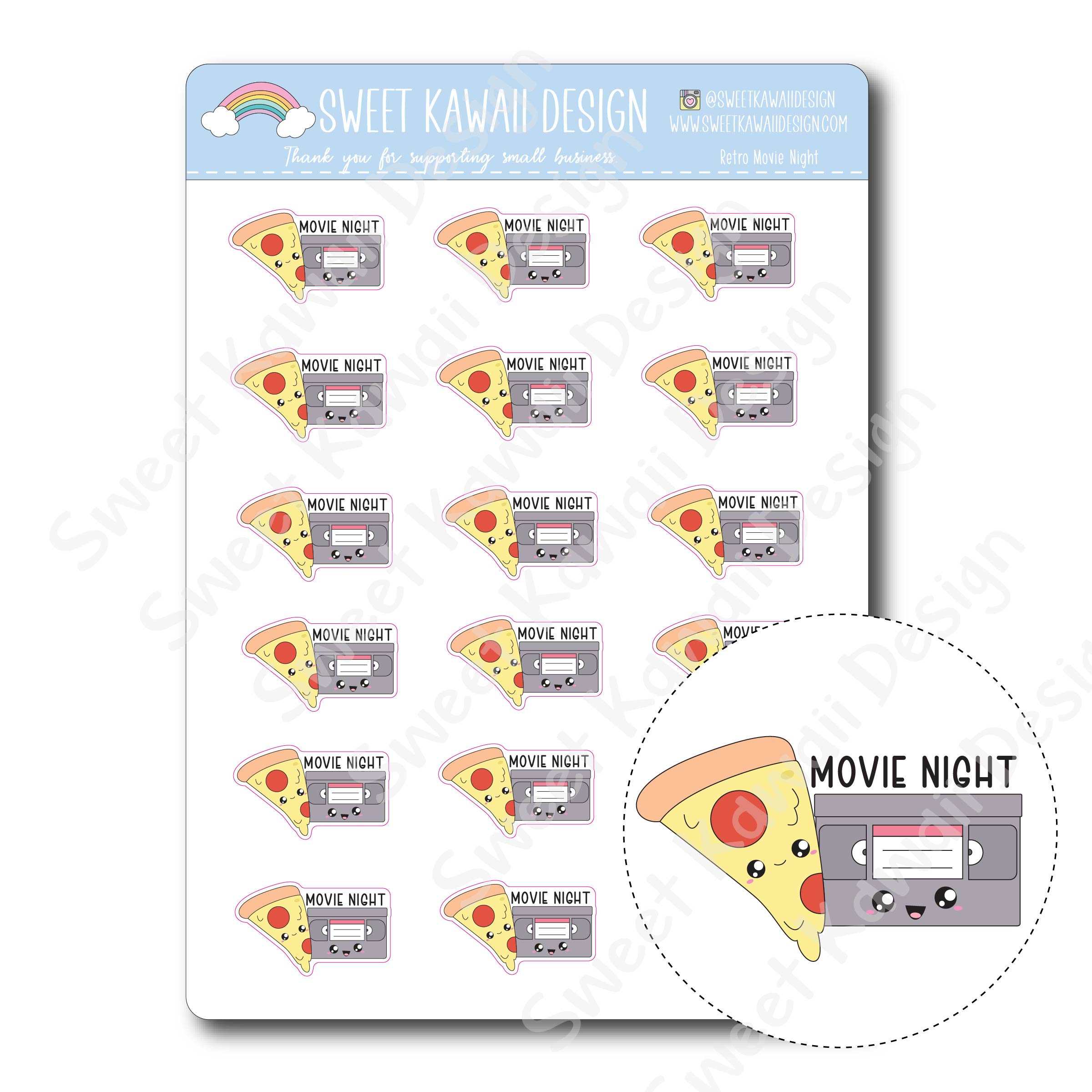 Kawaii Retro Movie Night Stickers