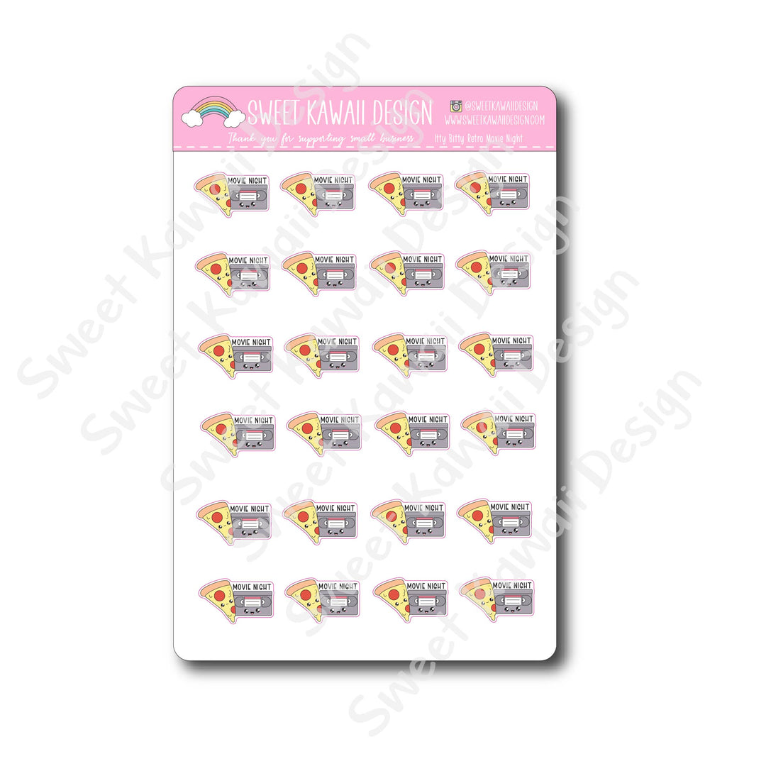 Kawaii Retro Movie Night Stickers