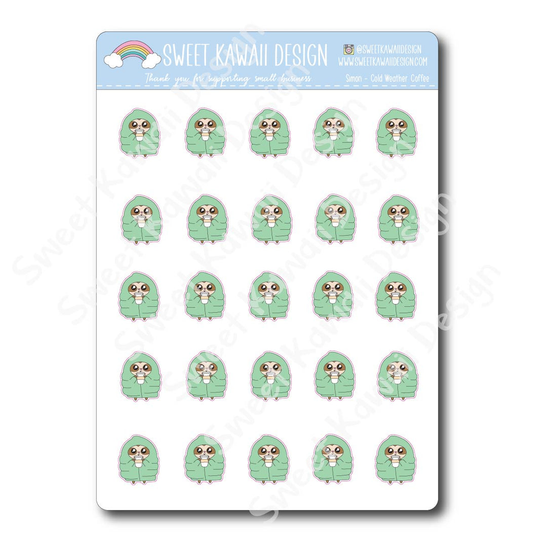 Kawaii Simon Stickers - Cold Weather Coffee