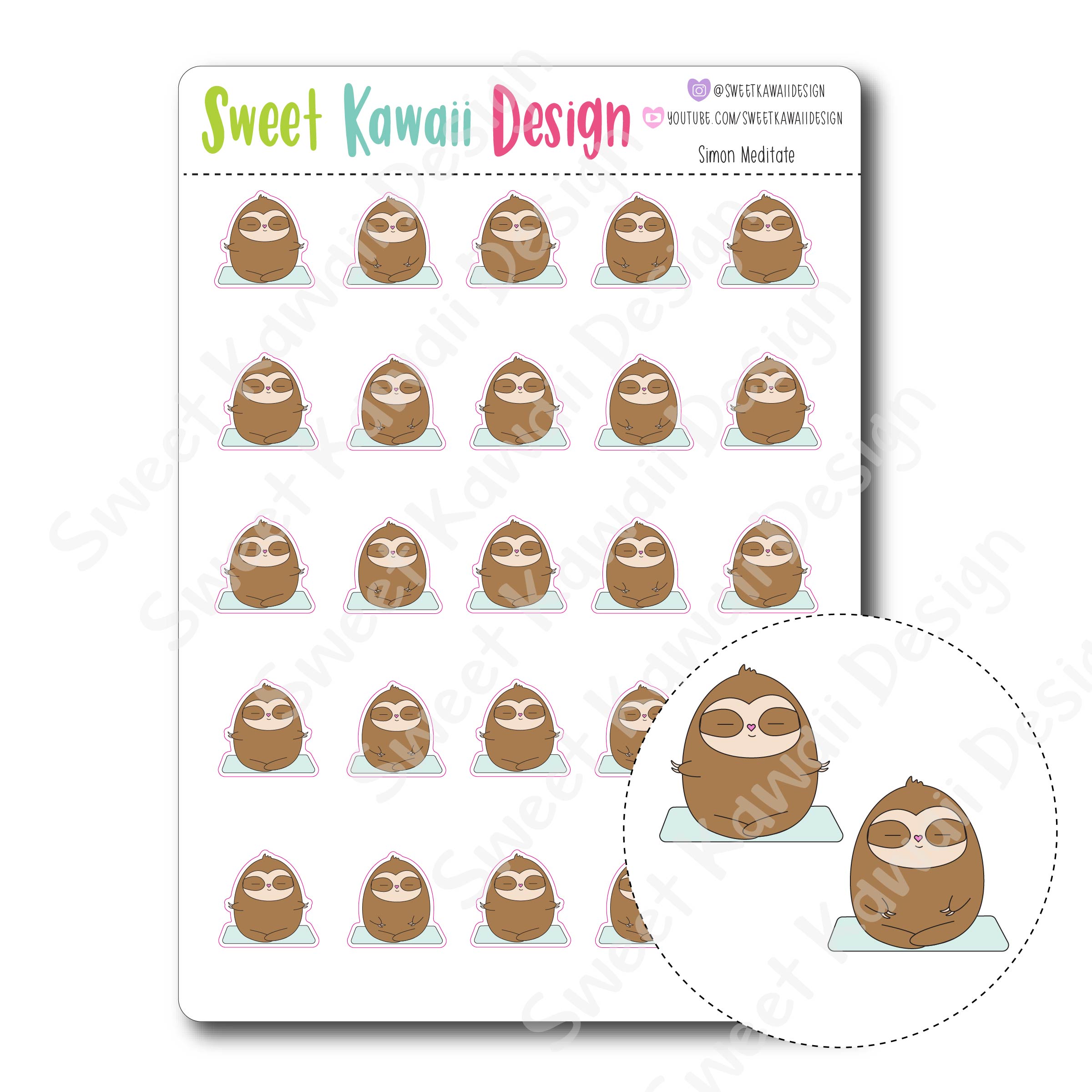 Kawaii Simon Stickers - Meditate