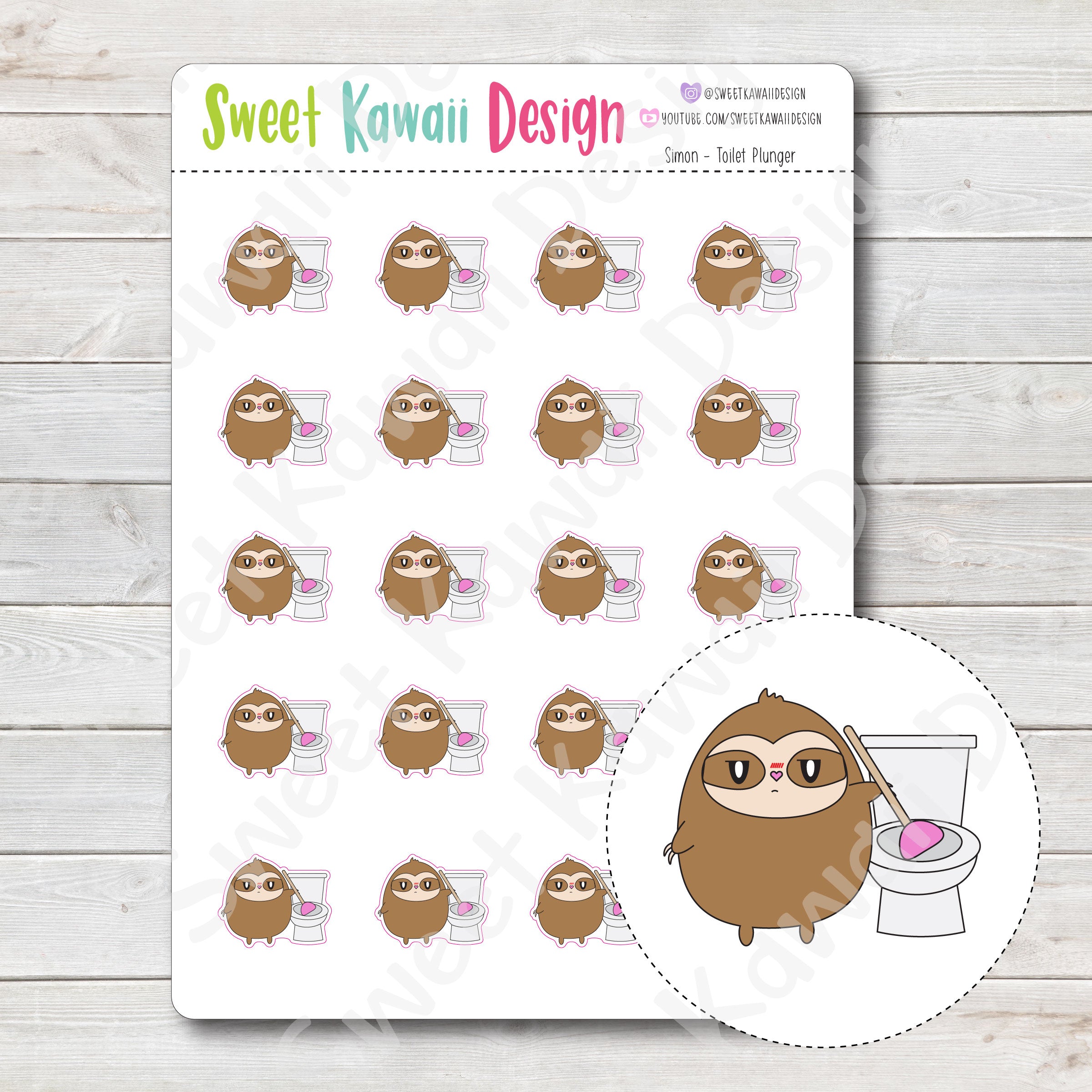 Kawaii Simon Stickers - Toilet Plunger