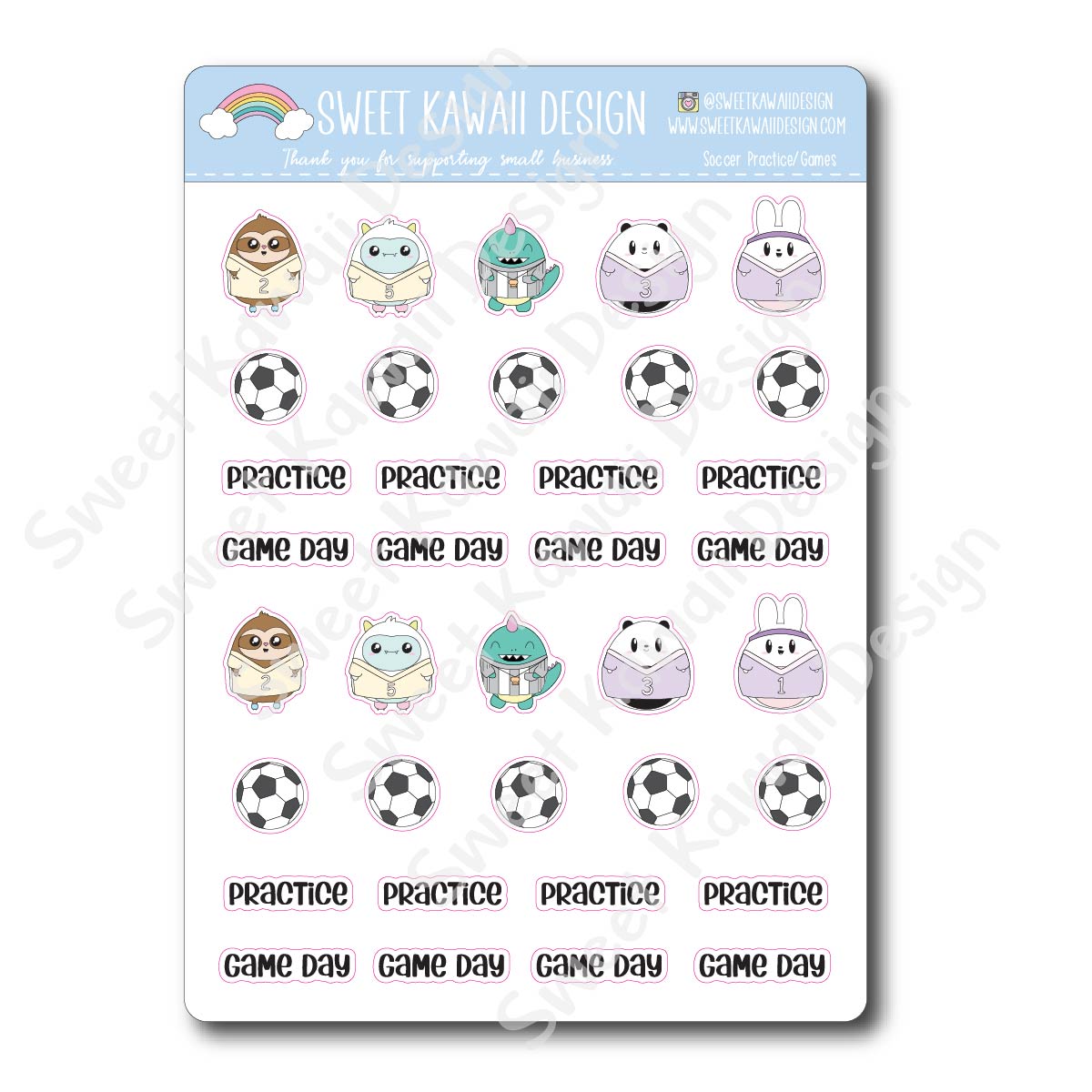 Kawaii Soccer Stickers - Games/Practice