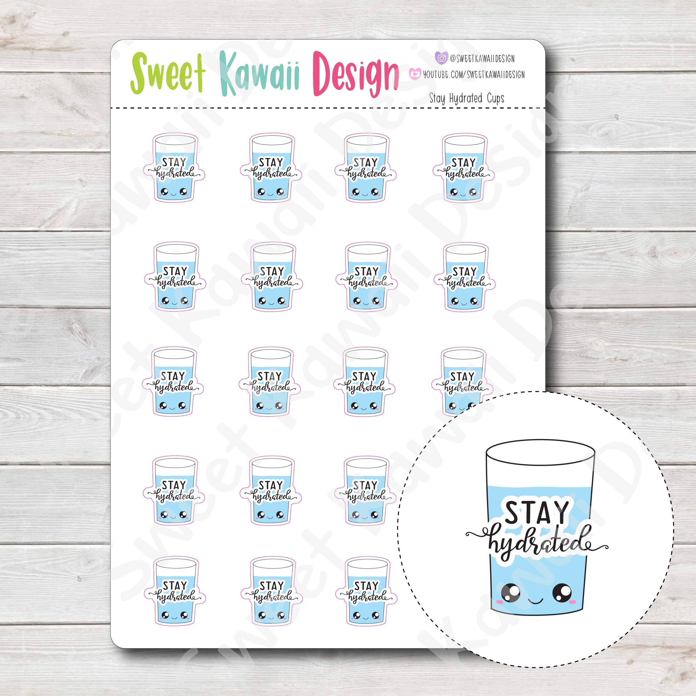 Kawaii Stay Hydrated Cup Stickers