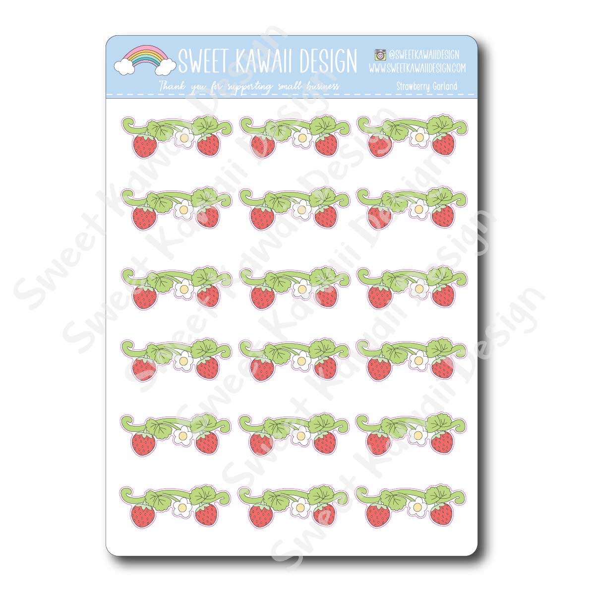 Kawaii Strawberry Garland Stickers