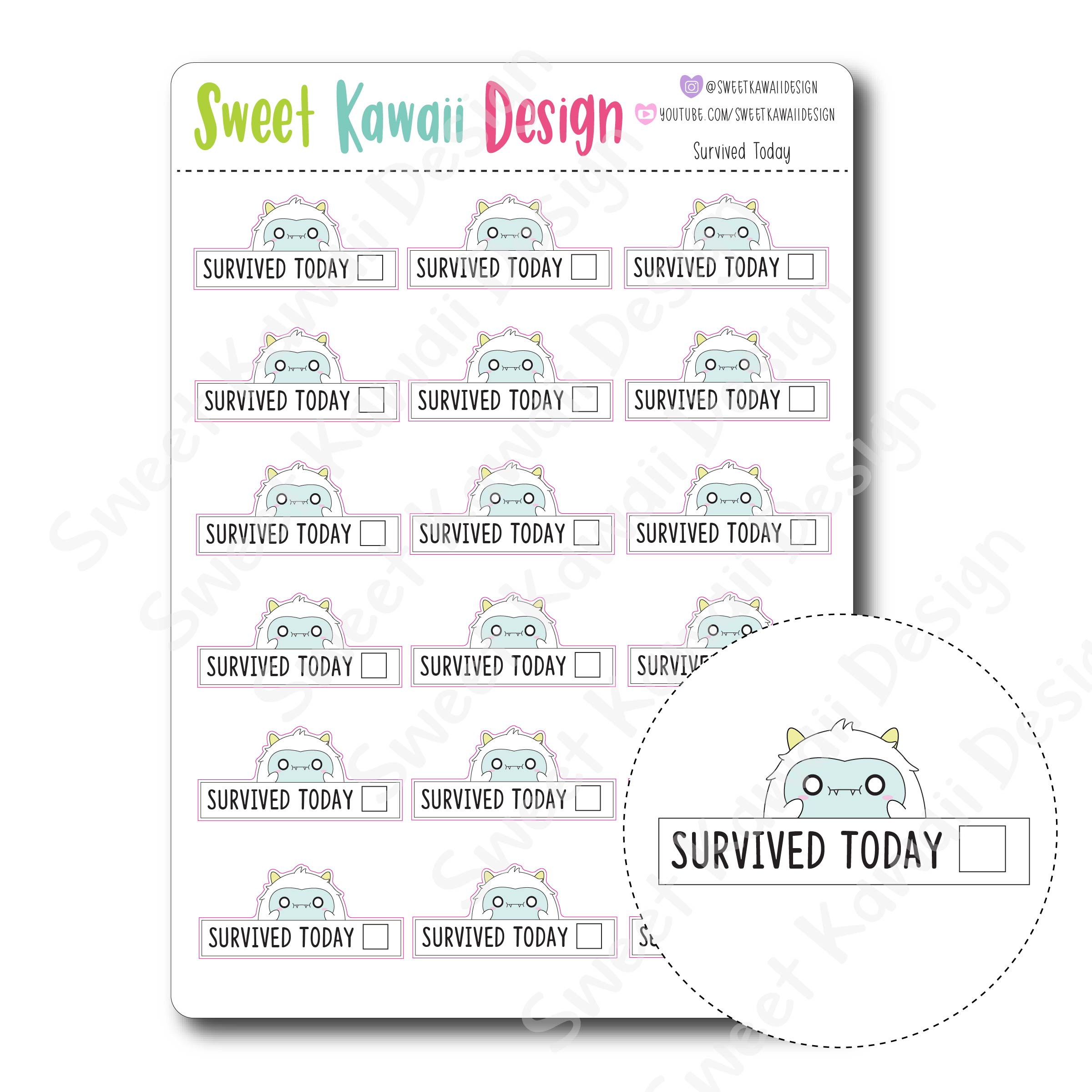 Kawaii Survived Today Stickers