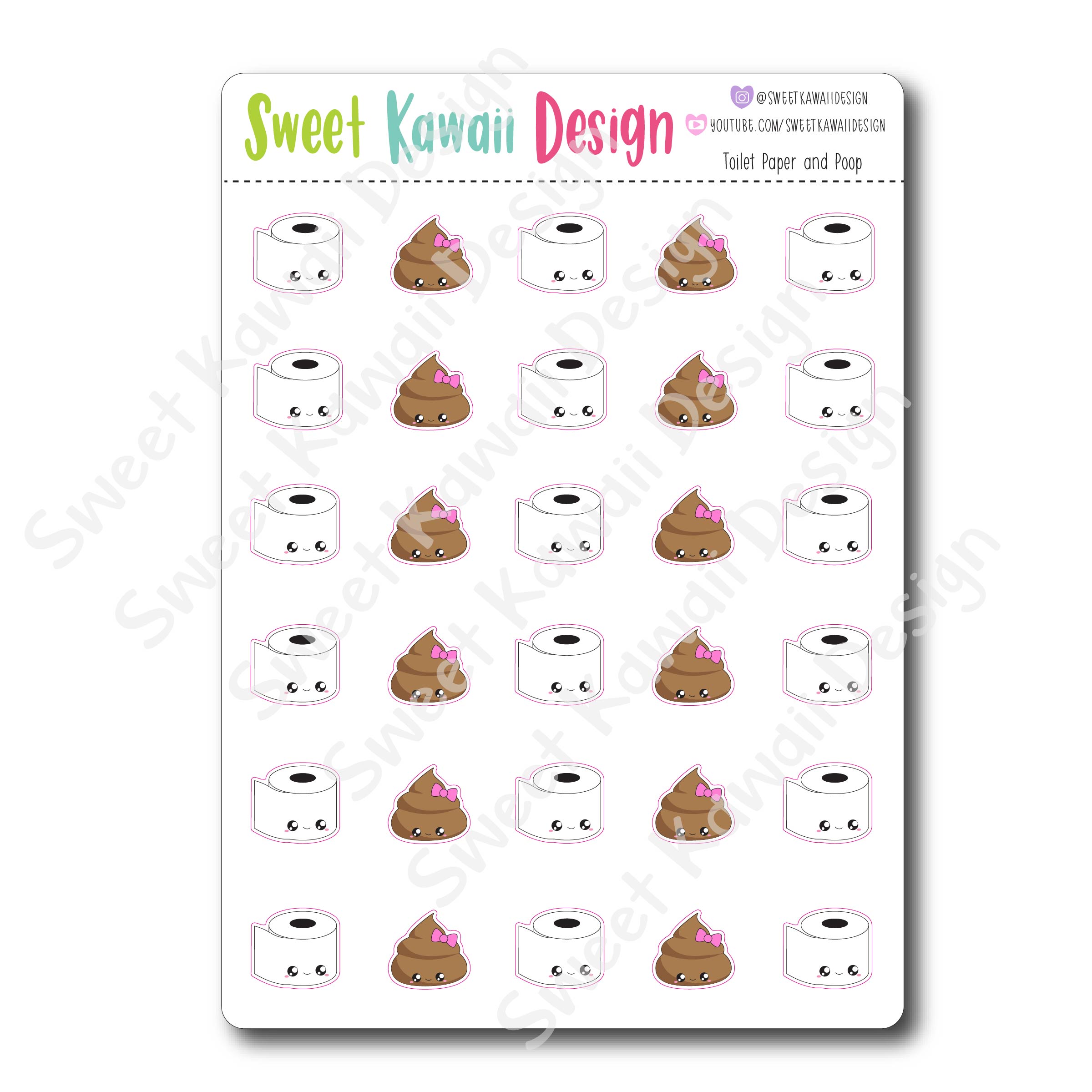 Kawaii Toilet Paper and Poop Stickers