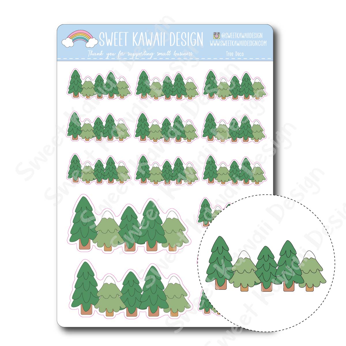 Kawaii Tree Deco Stickers (washi strip/border)