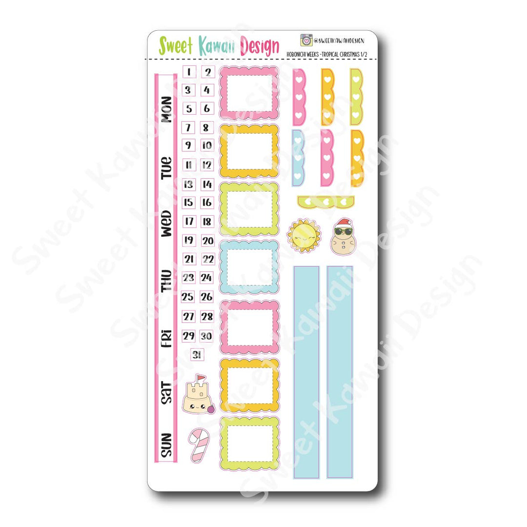 Kawaii Hobonichi Weeks Stickers - Tropical Christmas