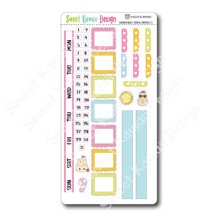 Kawaii Hobonichi Weeks Stickers - Tropical Christmas