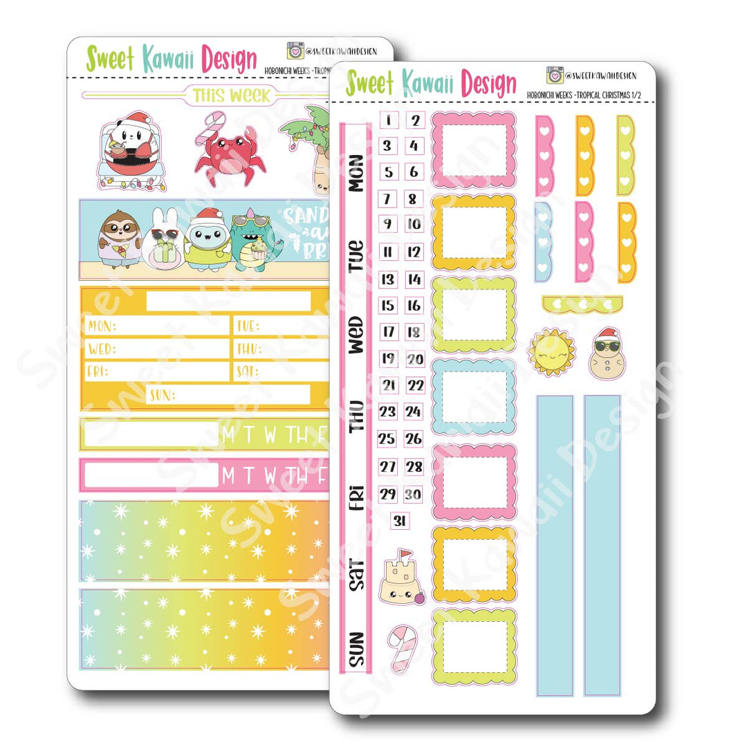 Kawaii Hobonichi Weeks Stickers - Tropical Christmas