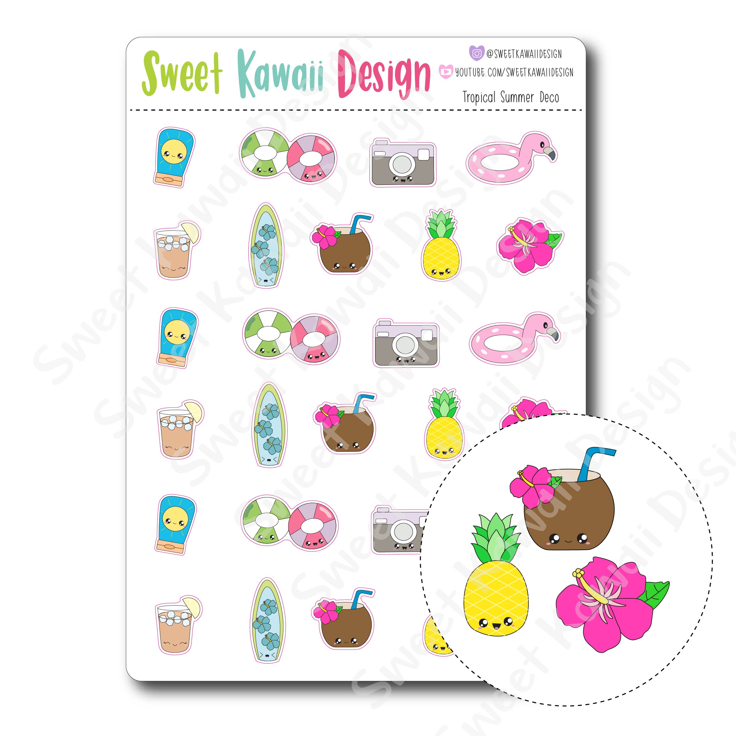 Kawaii Tropical Summer Deco Stickers