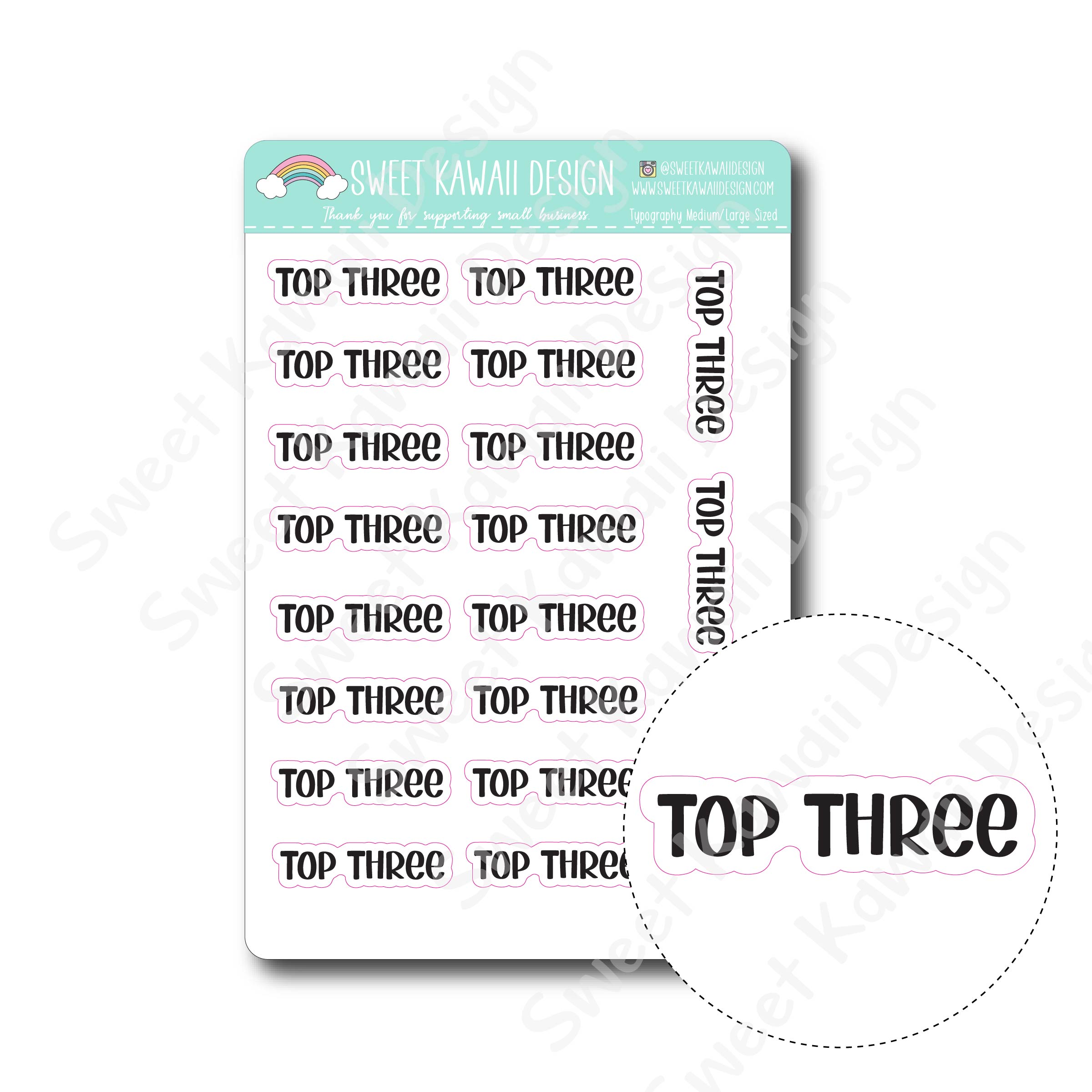 Typography Stickers - Medium/Large - Top Three