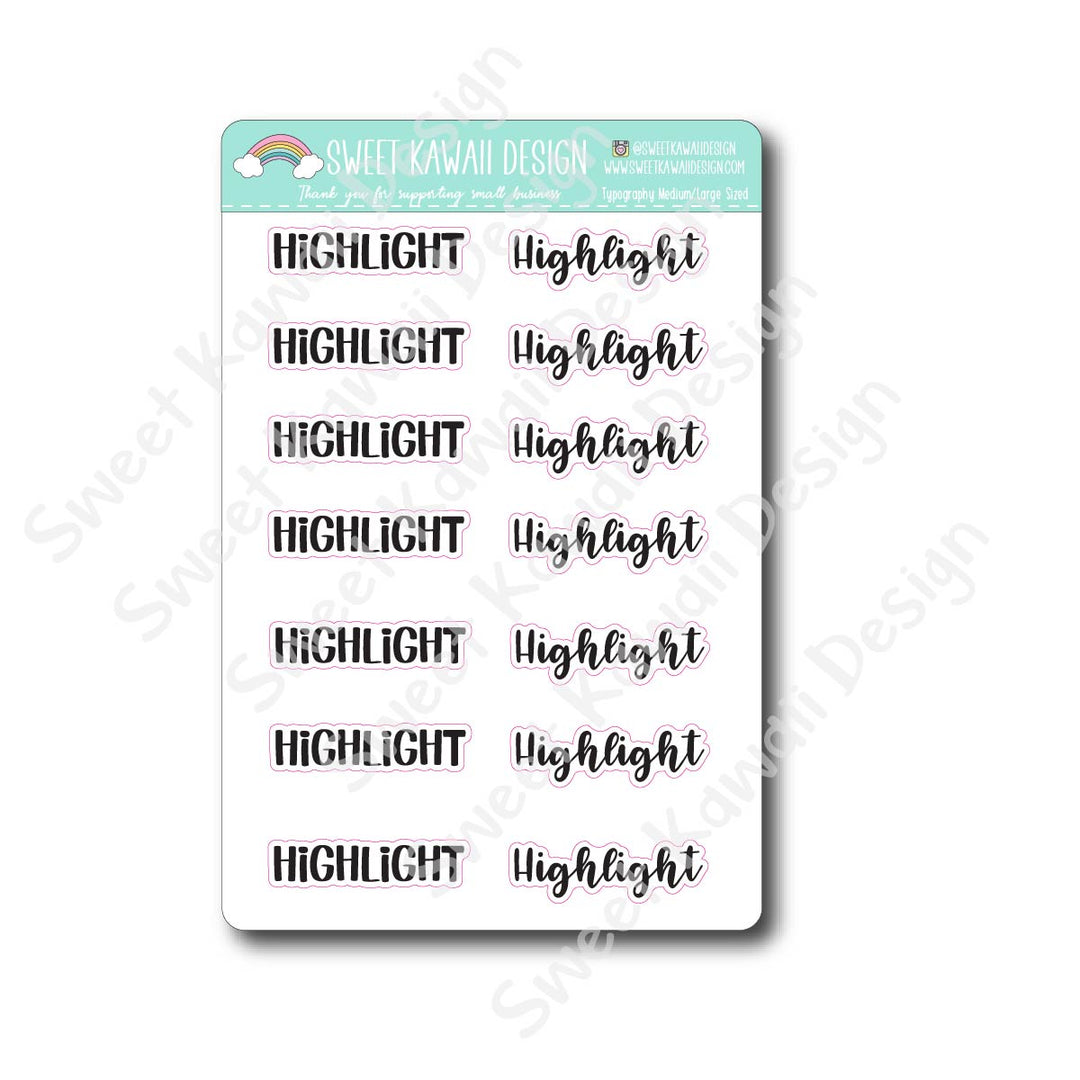Typography Stickers - Medium/Large - Highlight