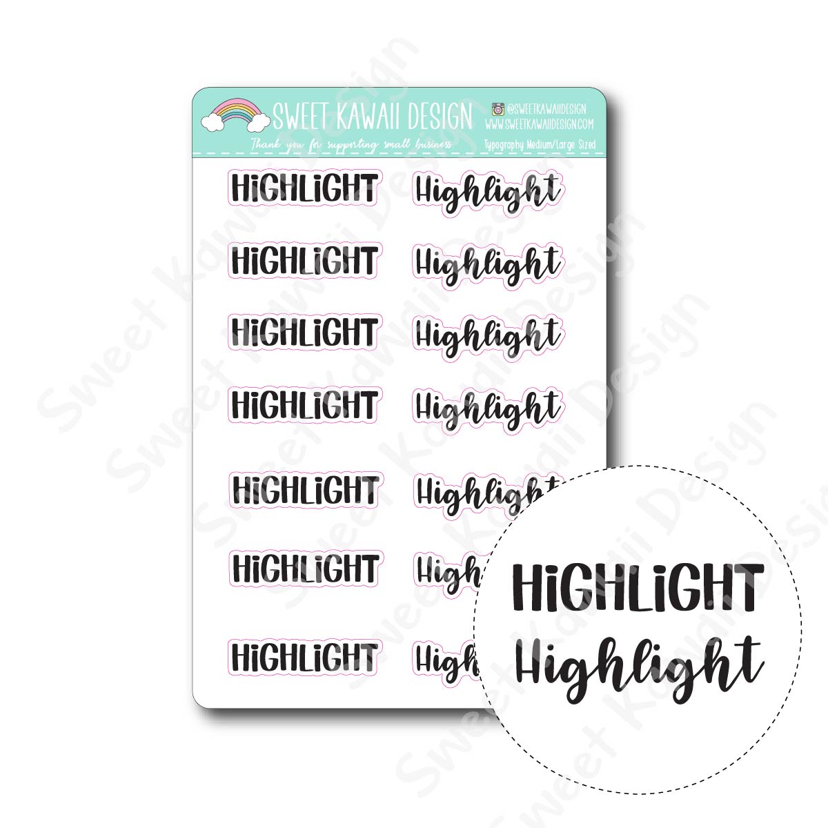 Typography Stickers - Medium/Large - Highlight