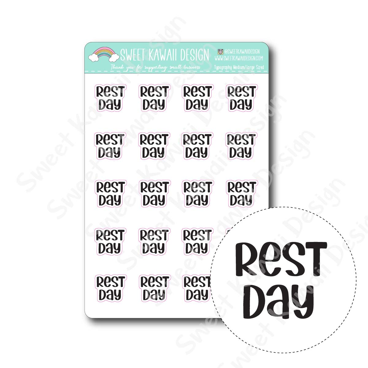 Typography Stickers - Medium/Large - Rest Day