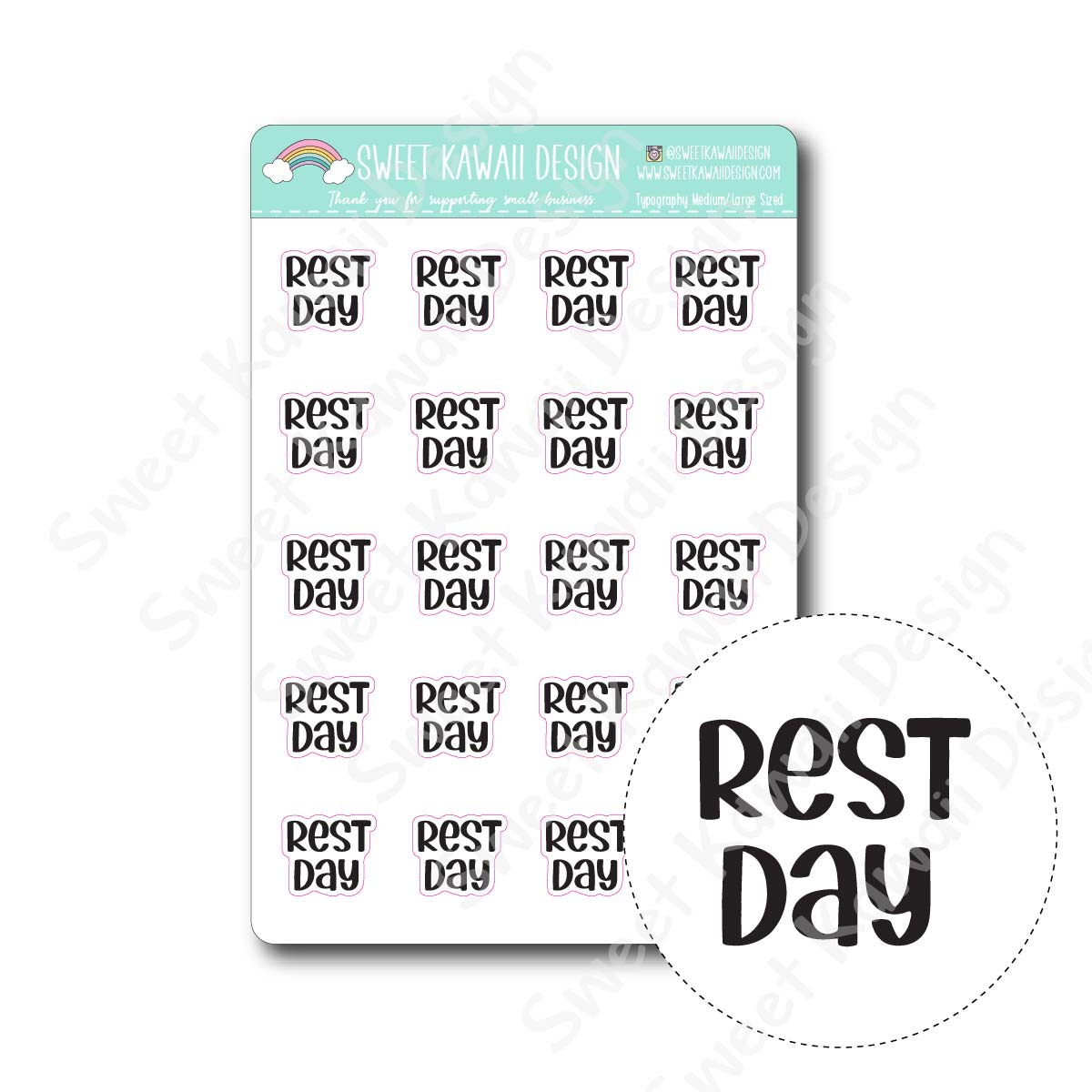Rest Stickers Typography Stickers - Medium/Large - Rest Day – Sweet Kawaii Design
