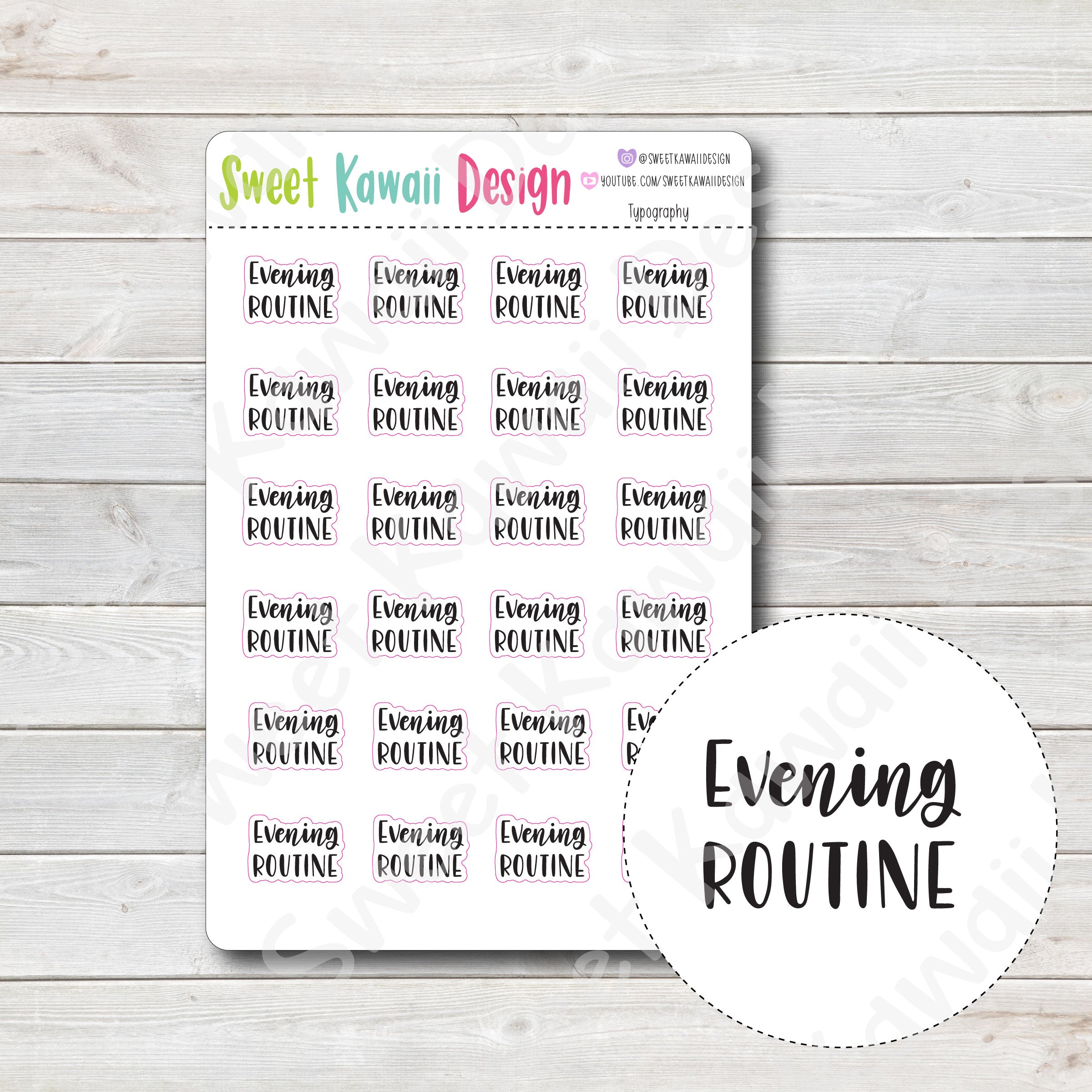 Typography Stickers - Evening Routine