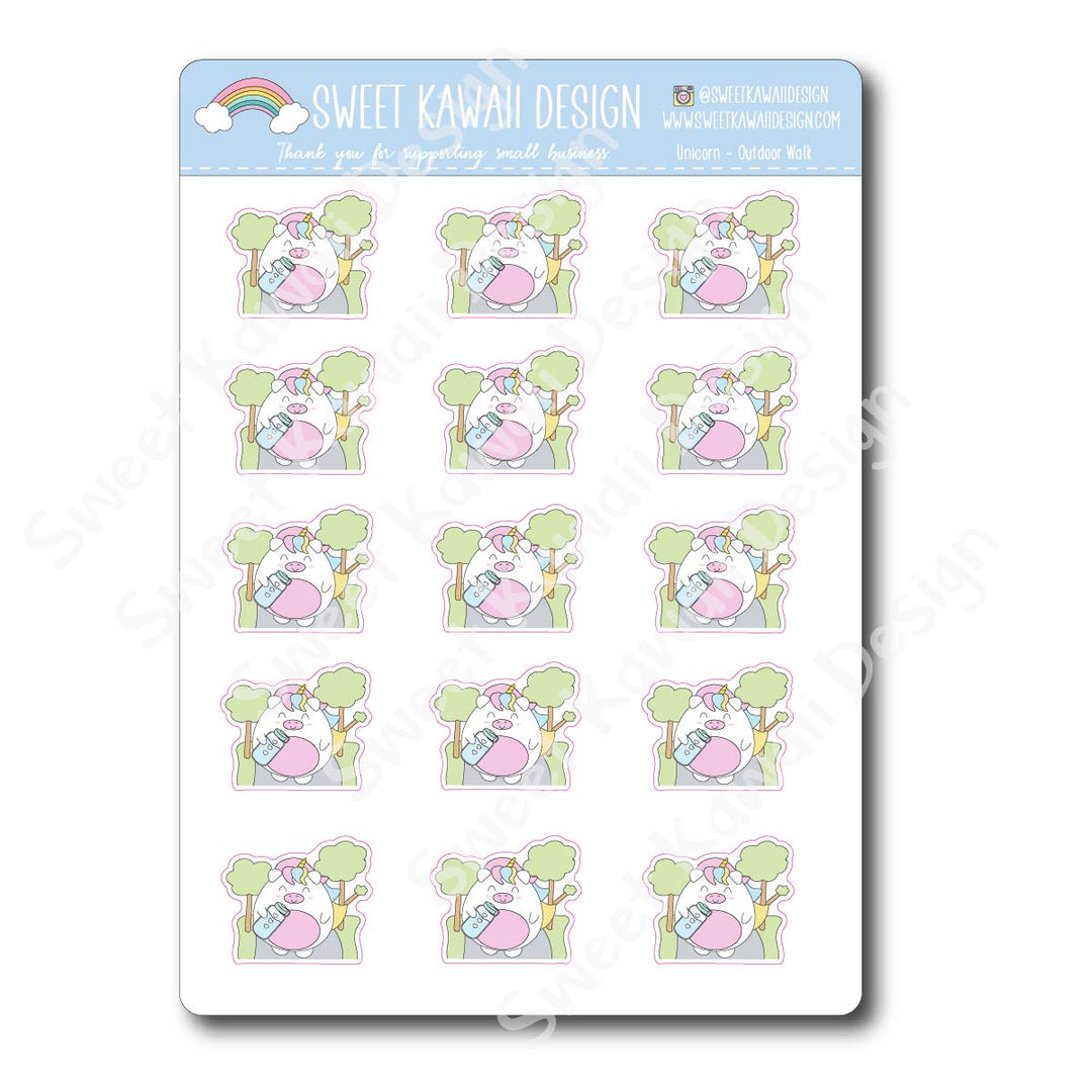 Kawaii Unicorn Stickers - Outdoor Walk