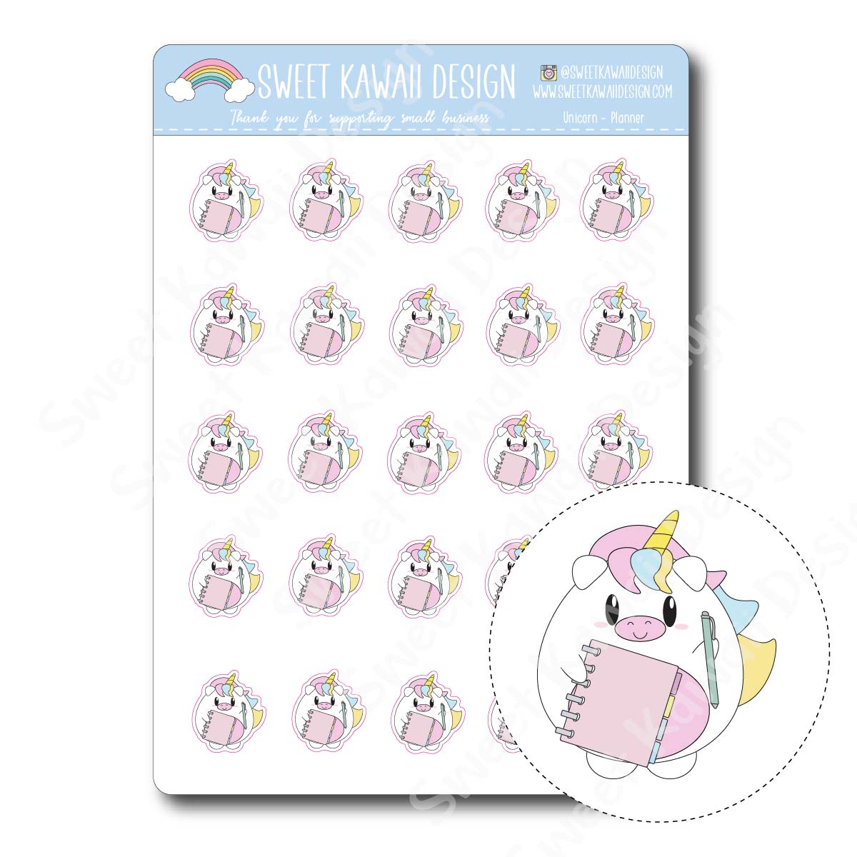 Kawaii Unicorn Stickers - Planner