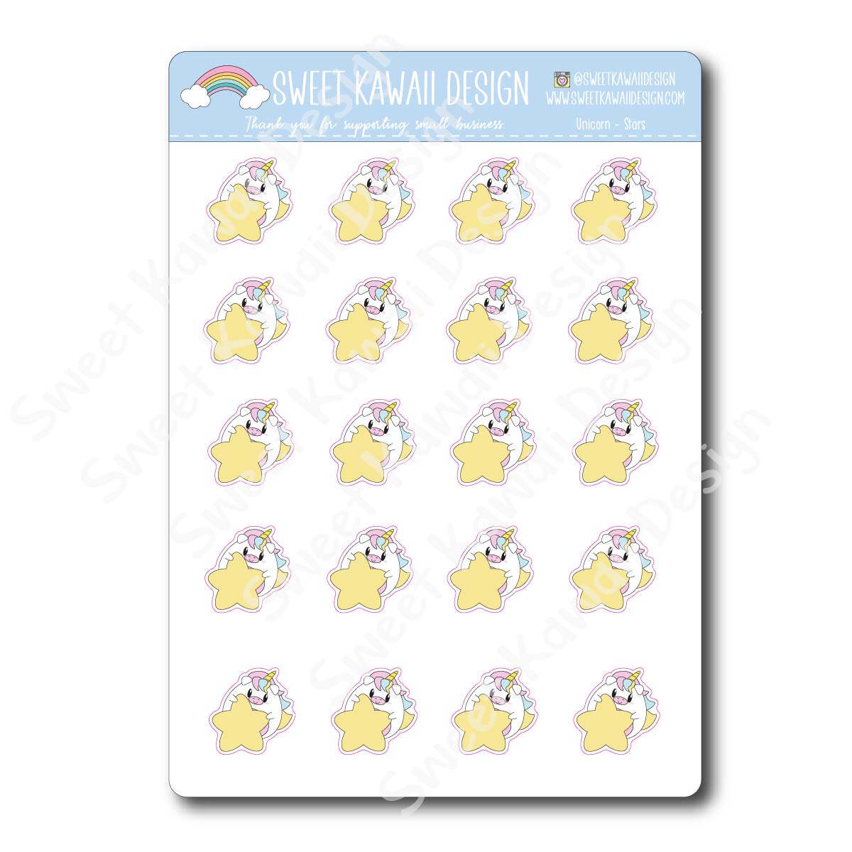 Kawaii Unicorn Stickers - Stars