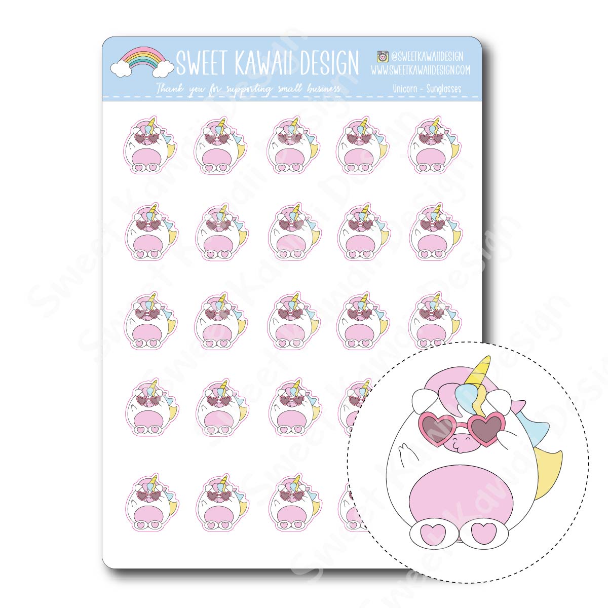 Kawaii Unicorn Stickers - Sunglasses