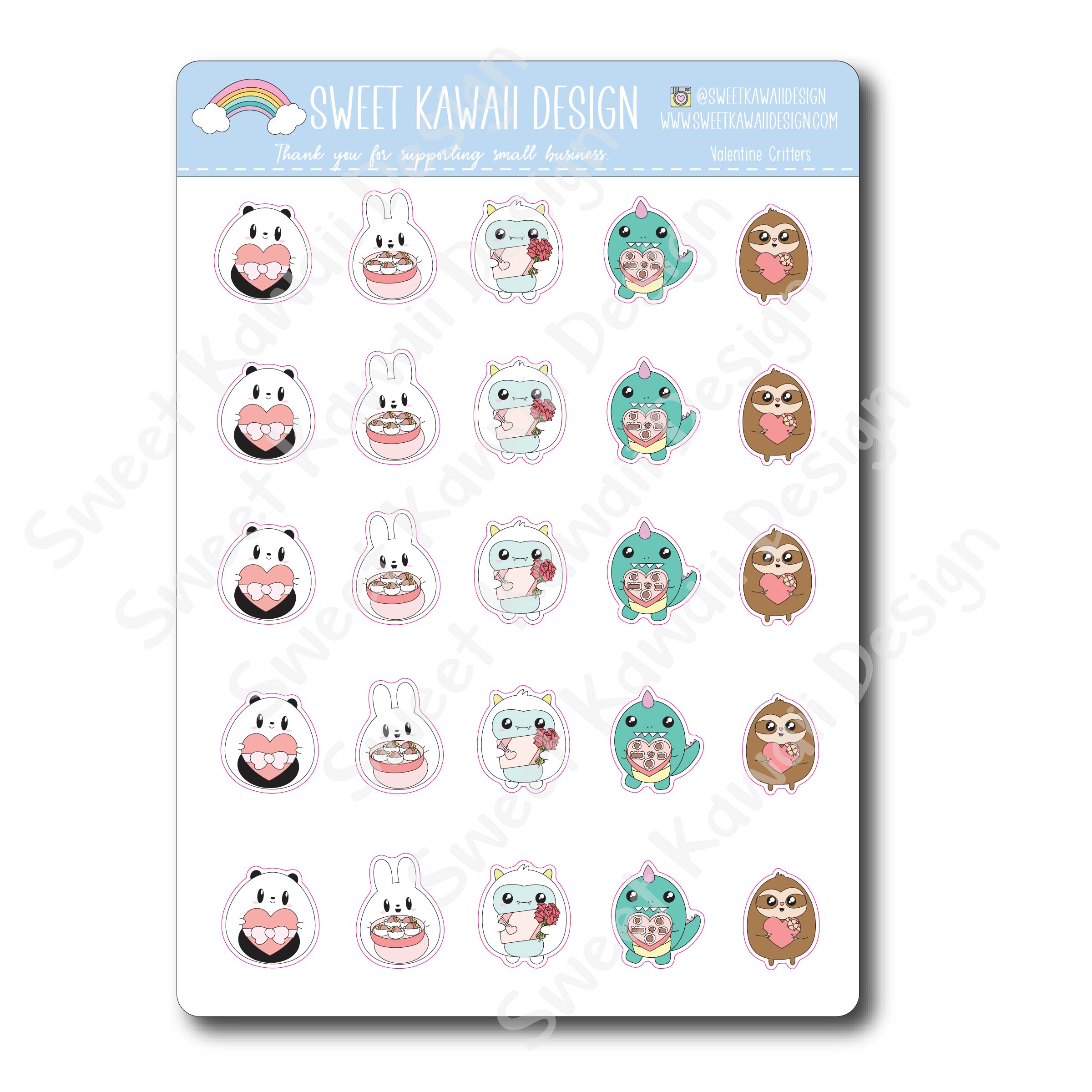 Kawaii Valentine Critters Stickers