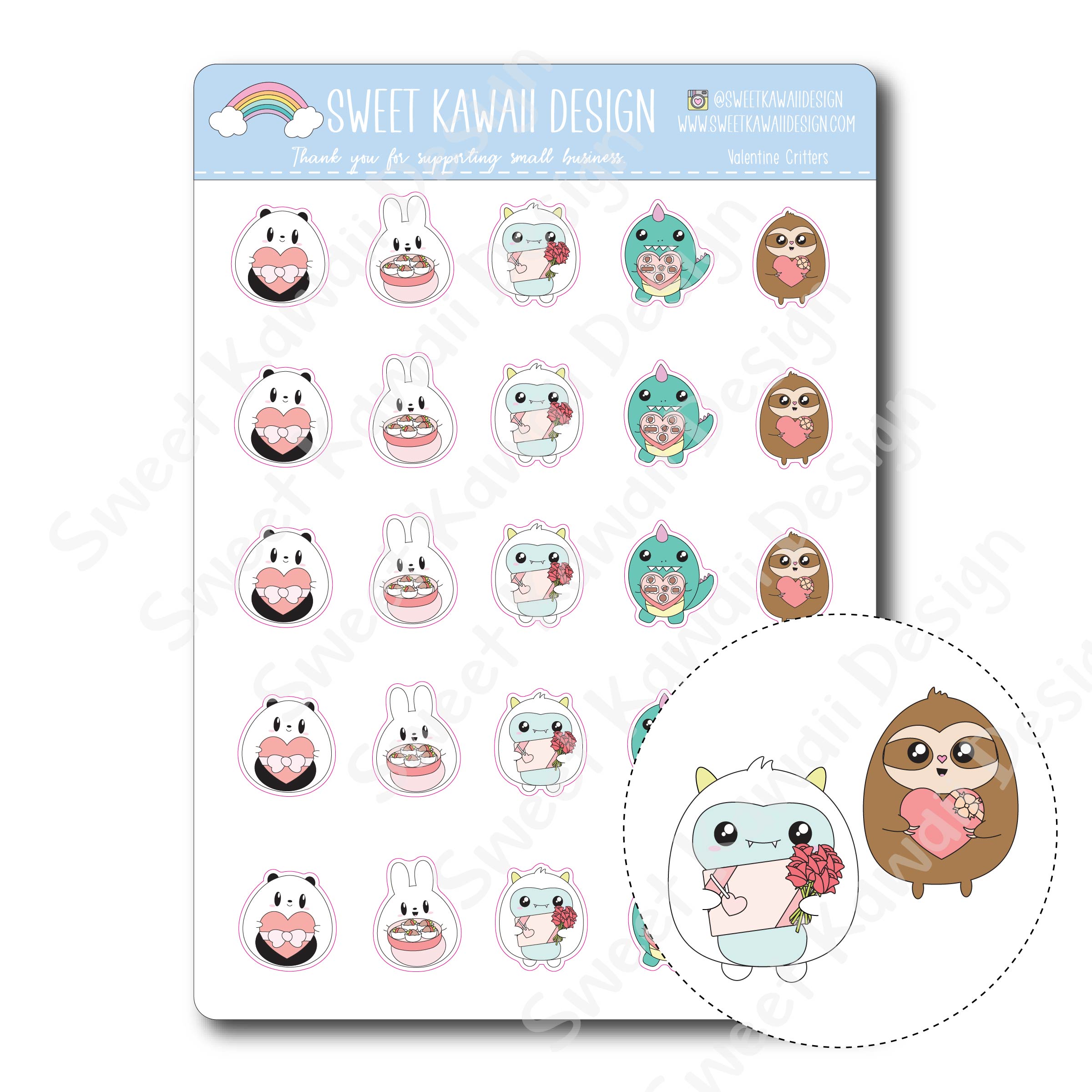 Kawaii Valentine Critters Stickers