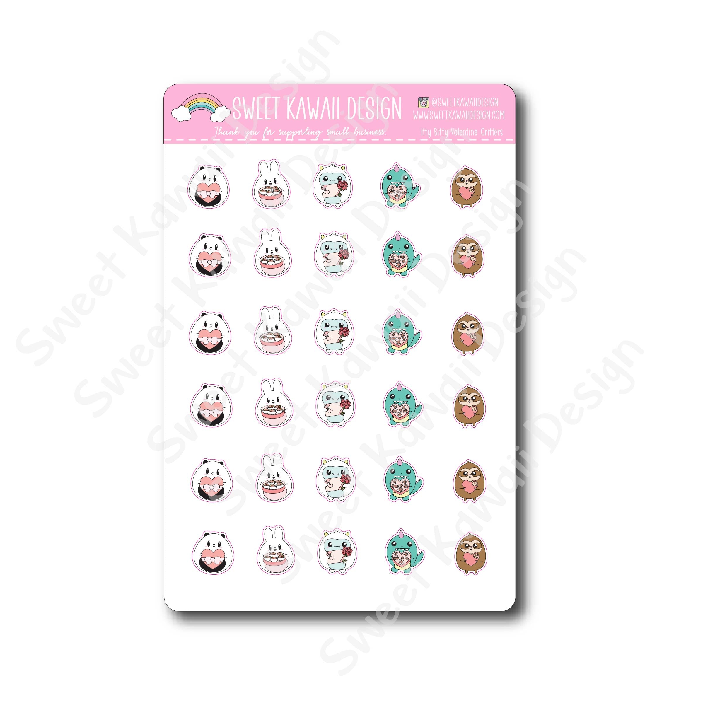 Kawaii Valentine Critters Stickers