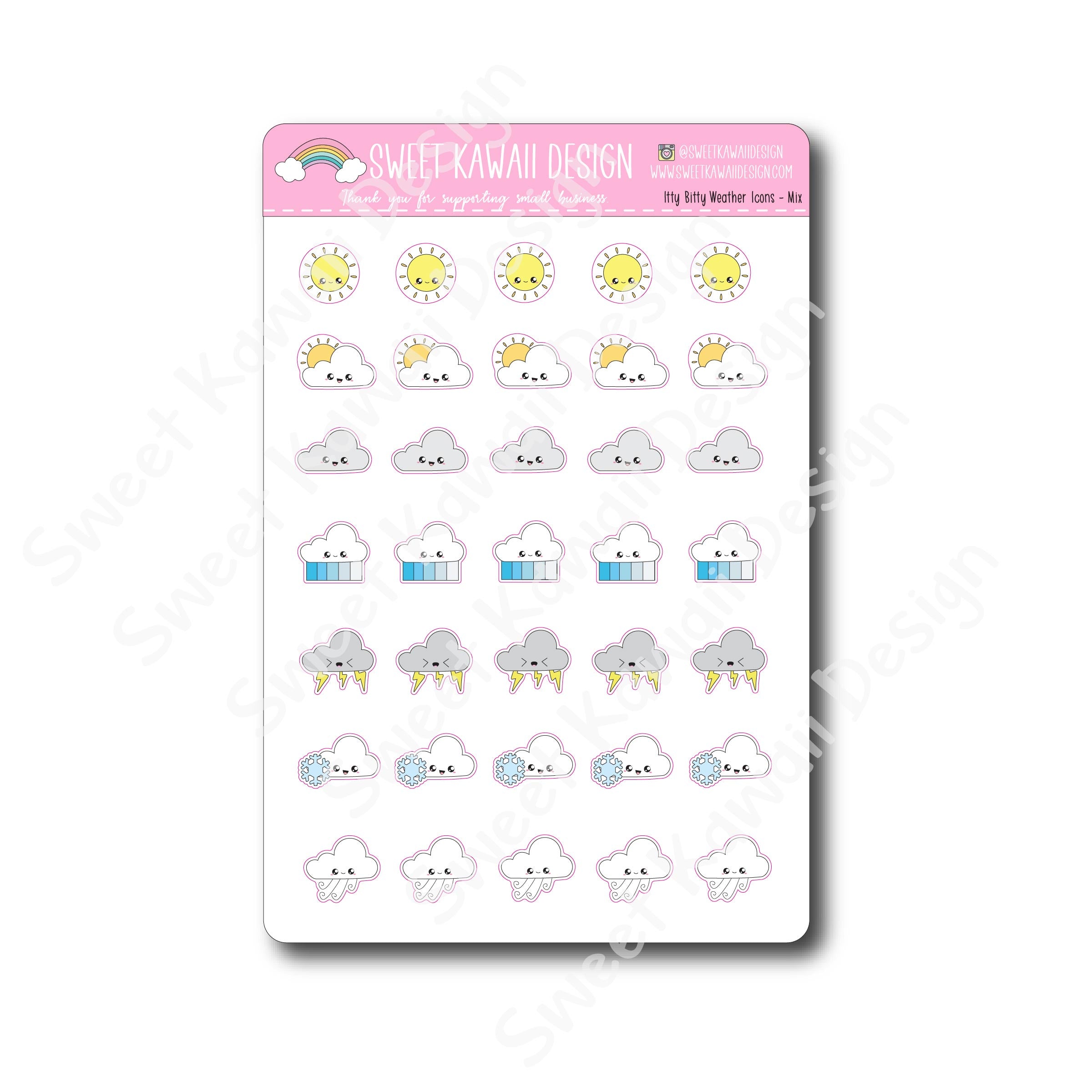 Kawaii Weather Stickers - Choose your sheet!