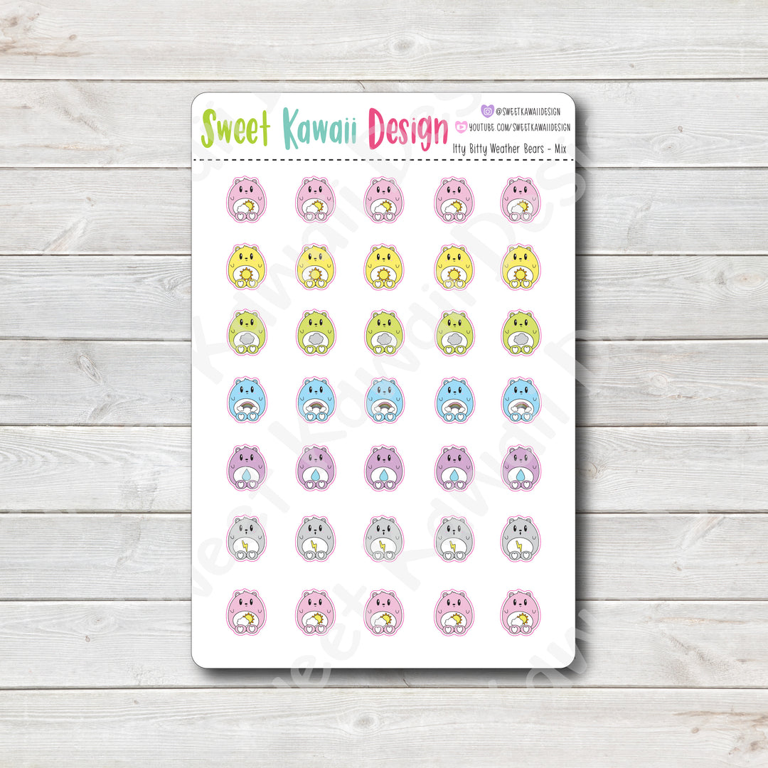 Kawaii Weather Bear Stickers - Choose your sheet!