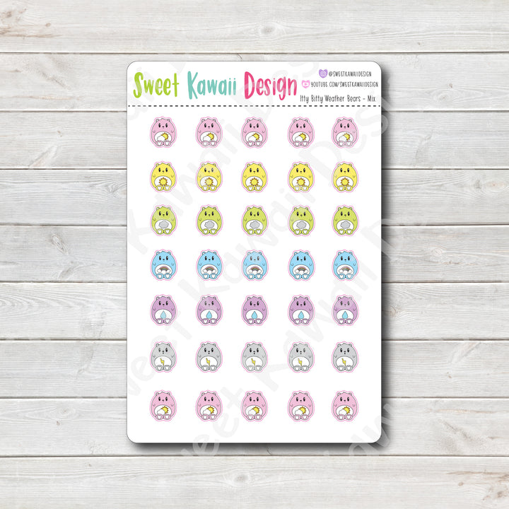 Kawaii Weather Bear Stickers - Choose your sheet!