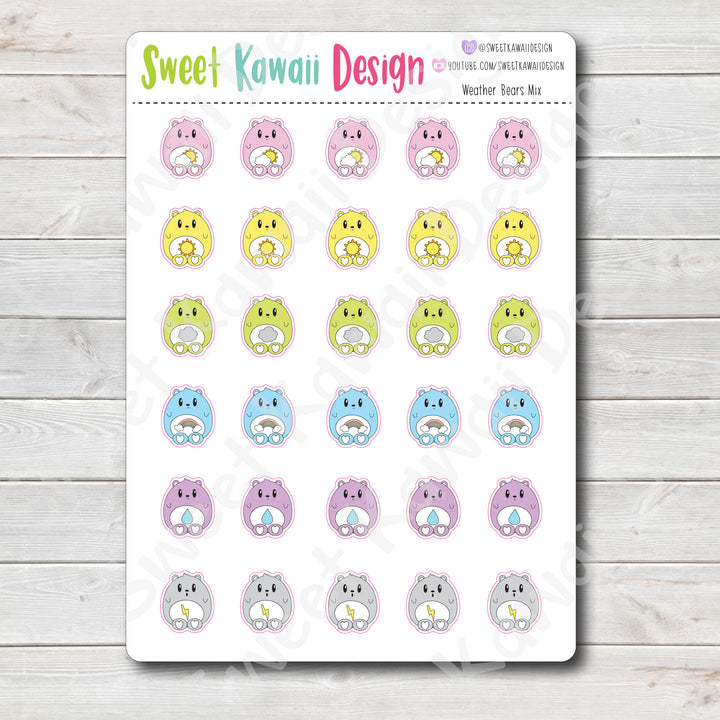 Kawaii Weather Bear Stickers - Choose your sheet!