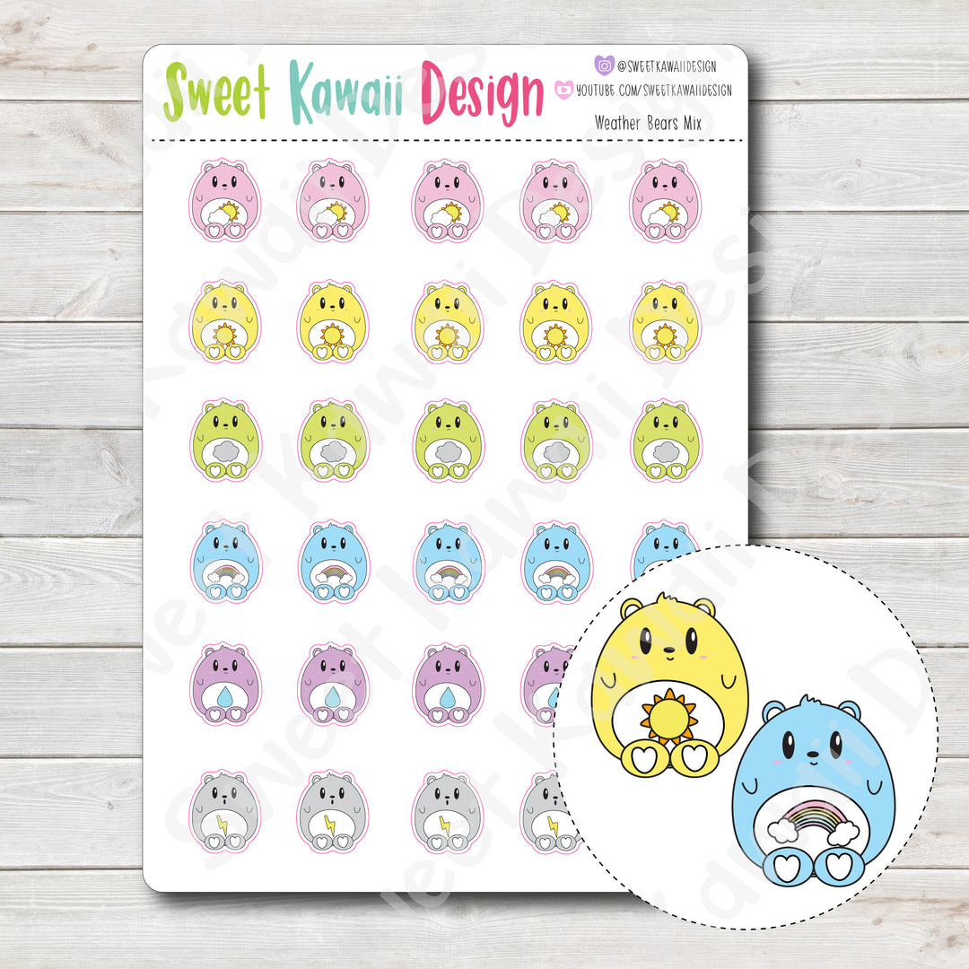 Kawaii Weather Bear Stickers - Choose your sheet!