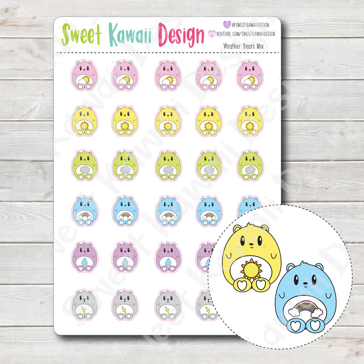 Kawaii Weather Bear Stickers - Choose your sheet!
