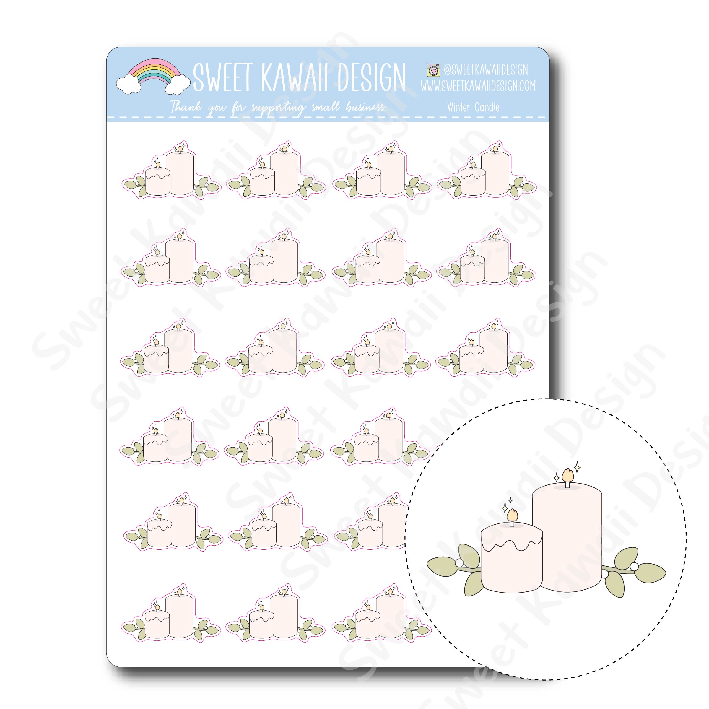 Kawaii Winter Candle Stickers